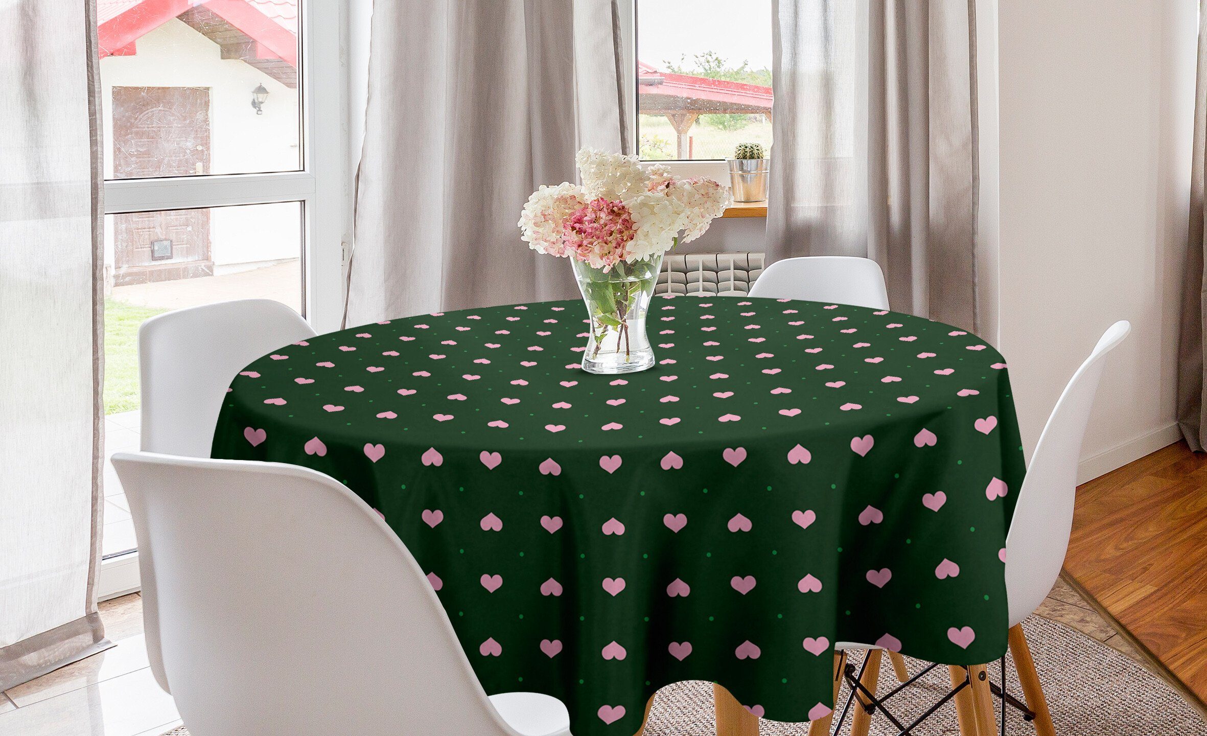 Abakuhaus Tischdecke Kreis Tischdecke Abdeckung für Esszimmer Küche Dekoration, Valentinstag Herzen und Spots