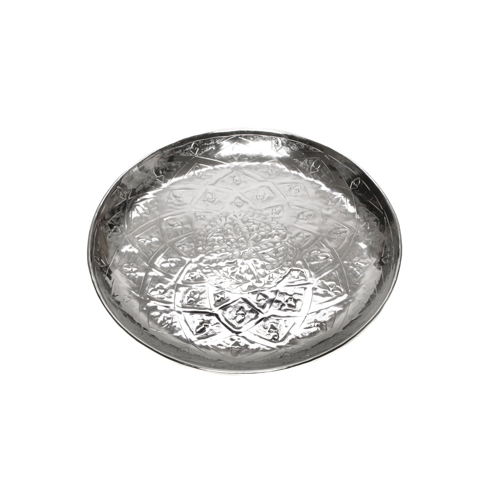 Brillibrum Dekotablett Serviertablett Alumium Silber Rund Orientalisch Deko-Tablett