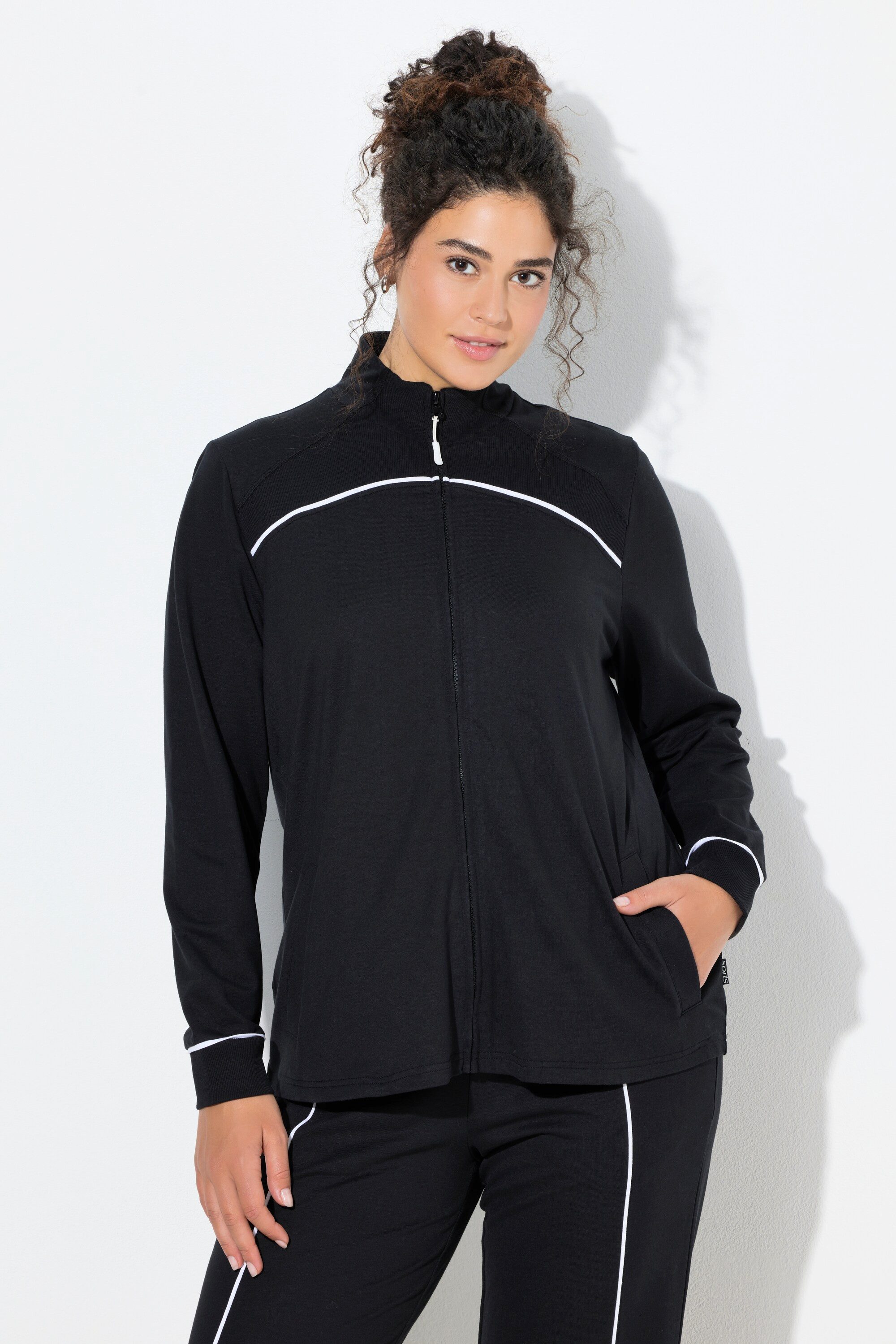 Ulla Popken Sweatjacke Sweatjacke Rippeinsätze Stehkragen Langarm günstig online kaufen
