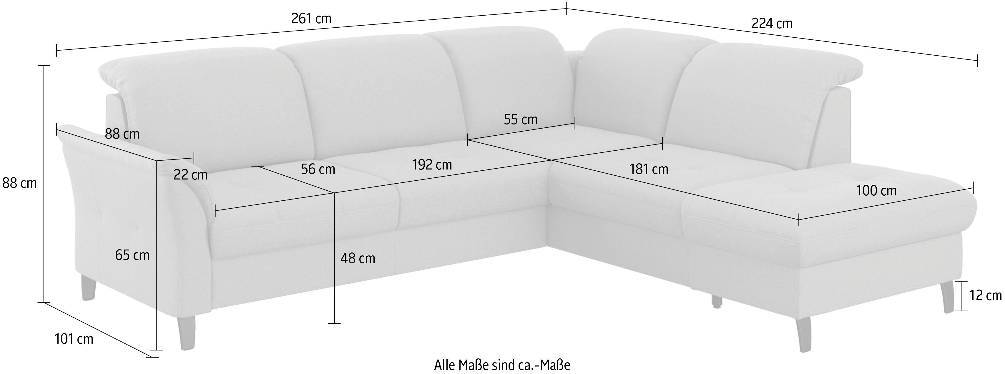 Stauraum mit und Maggiore, wahlweise Ecksofa Bettfunktion sit&more Kopfteilverstellung,