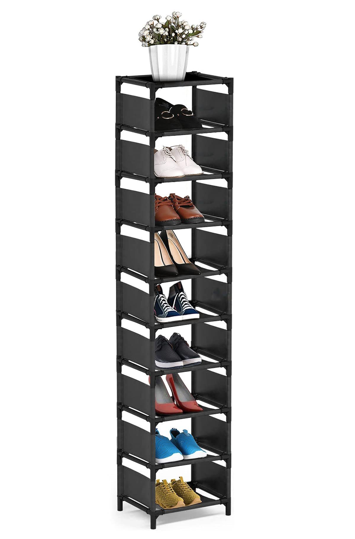 Welikera Schuhschrank Eckschuhregal mit 10 Ebenen, Aufbewahrungsschrank für  kleine Räume