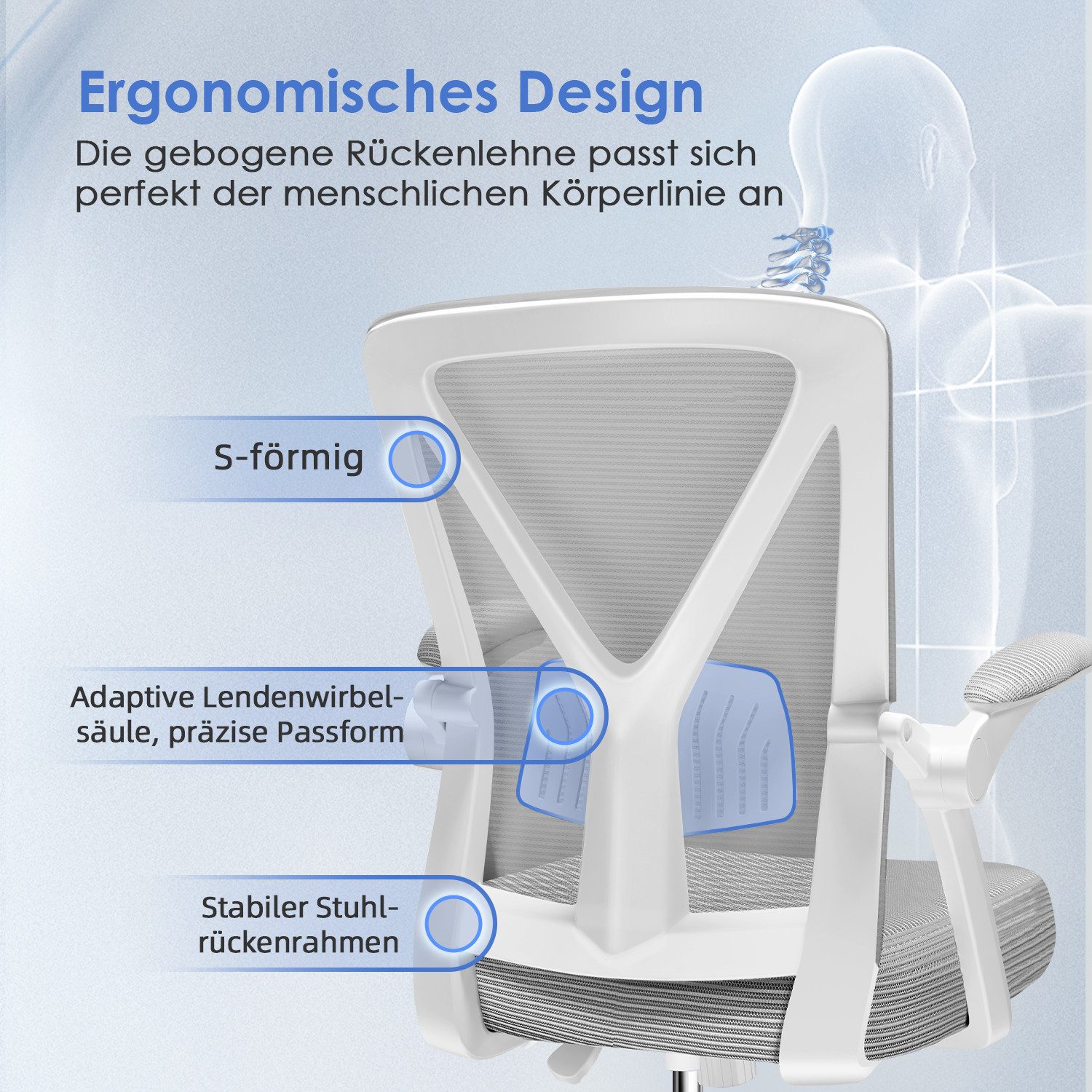 Adormii Bürostuhl Bürostuhl mit klappbaren Armlehnen,Ergonomischer Bürostuh günstig online kaufen