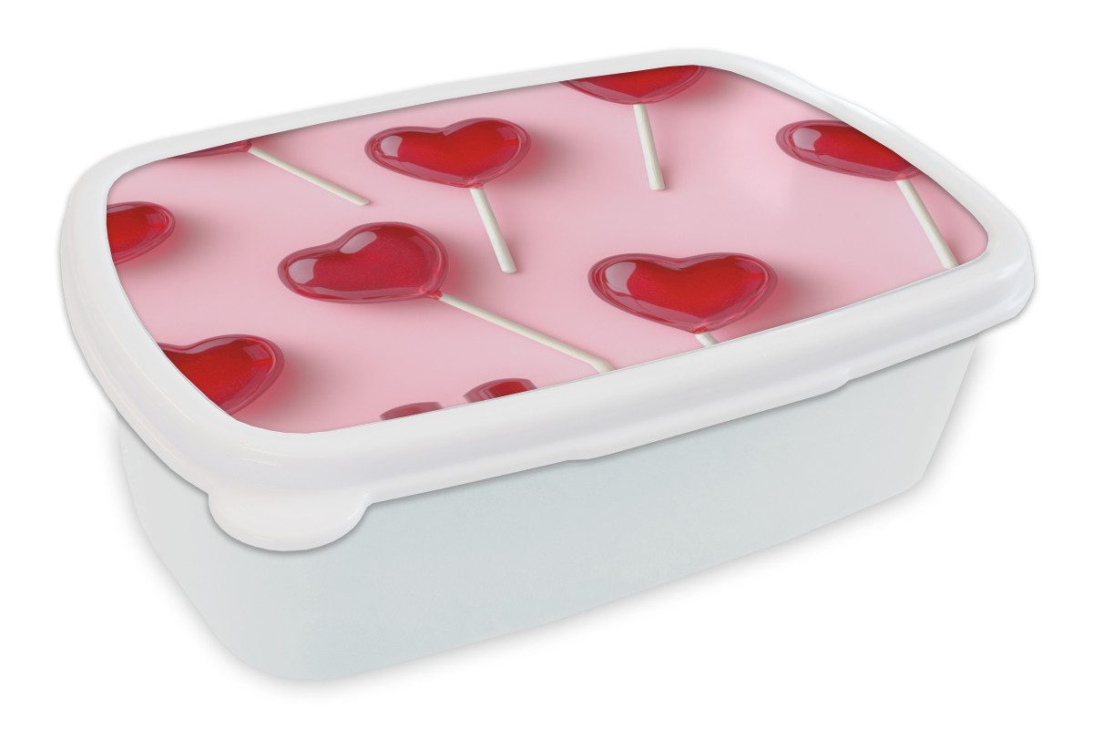 MuchoWow Lunchbox Lutscher - Herzen - Rosa, Kunststoff, (2-tlg), Brotdose Schule oder Arbeit, Brotbox für Kinder und Erwachsene