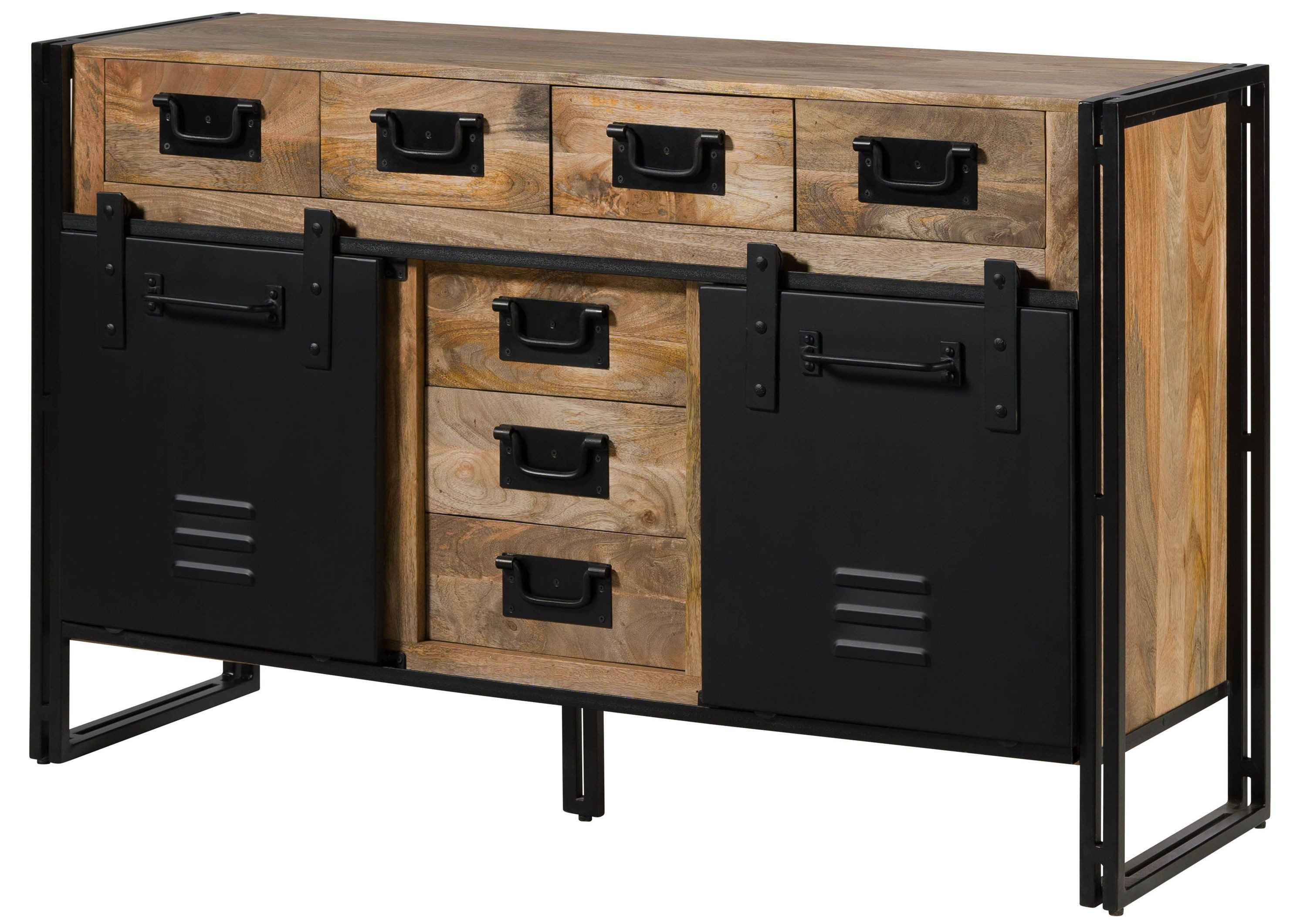 Massivmoebel24 Sideboard BLACKBURN (Massivholz), Mango 150x45x90 natur lackiert / Metall schwarz BLACKBURN #110