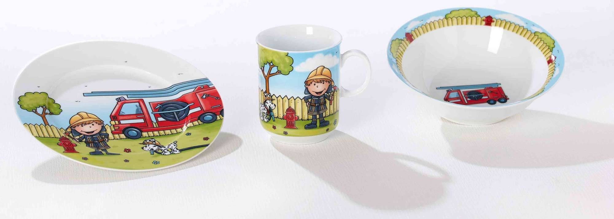Ritzenhoff & Breker Kindergeschirr-Set Feuerwehrmann Bernie Kindergeschirr mit Platzset (4-tlg), Porzellan