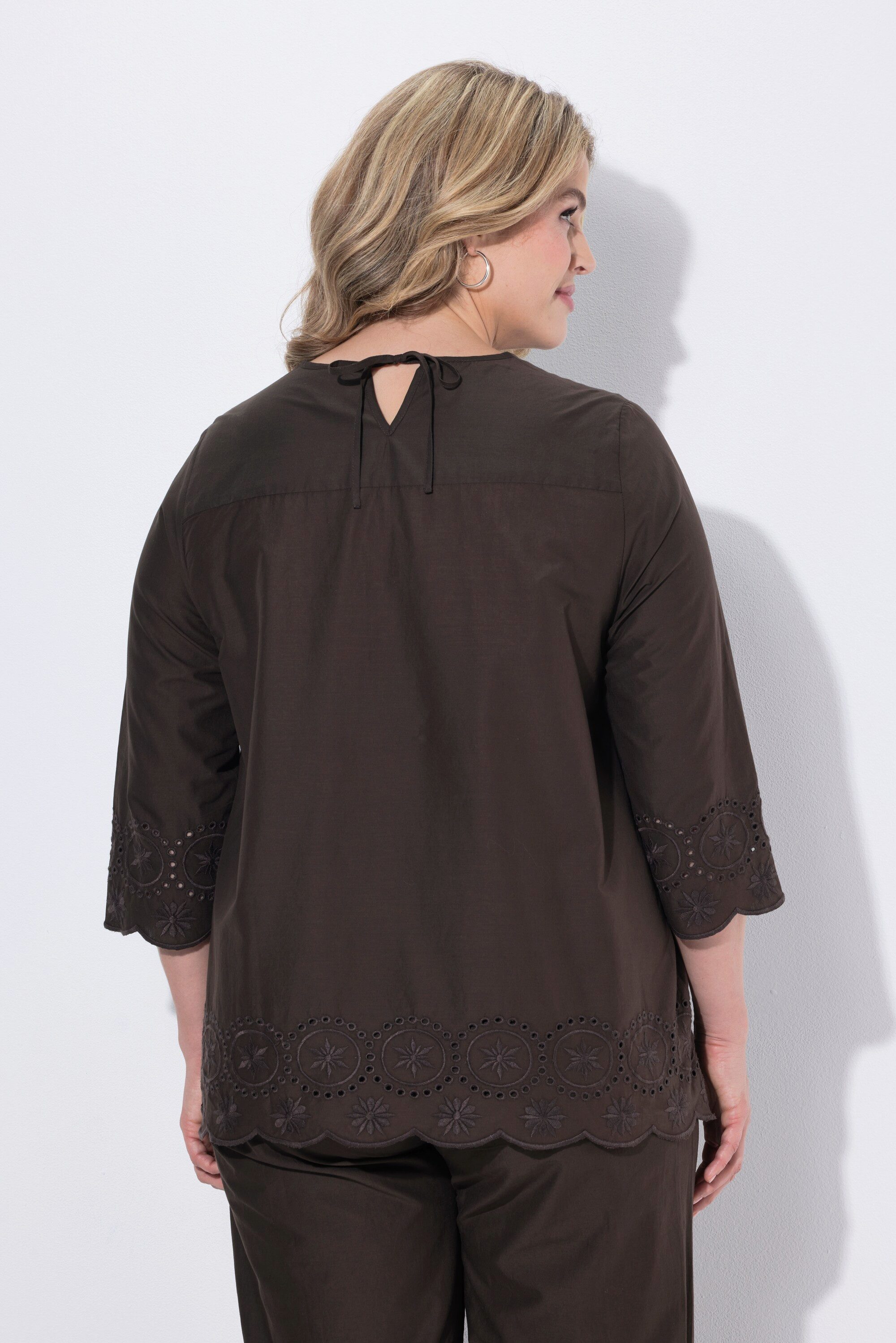 Ulla Popken Druckbluse Hemdbluse Stickerei V-Ausschnitt 3/4-Arm