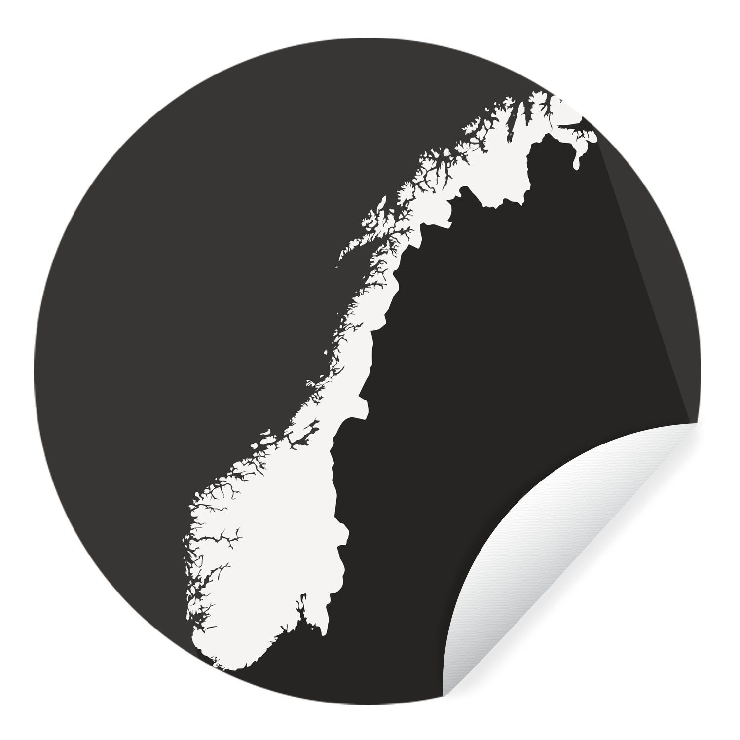 MuchoWow Wandsticker Illustration von Norwegen in schwarz-weiß (1 St), Tapetenkreis für Kinderzimmer, Tapetenaufkleber, Rund, Wohnzimmer