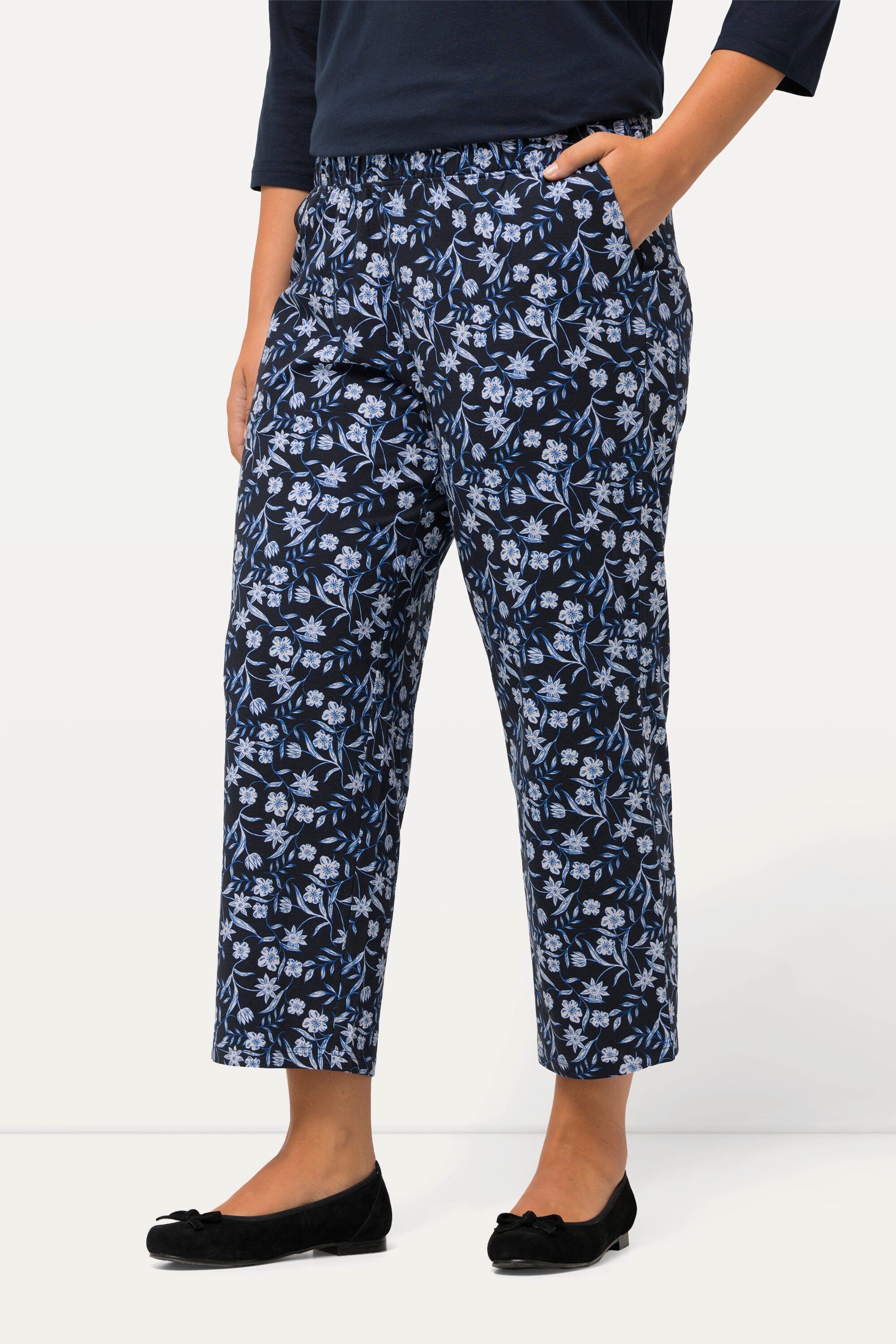 Popken 7/8-Jerseyhose Ulla Elastikbund Schlupfhose Bein Blumen weites