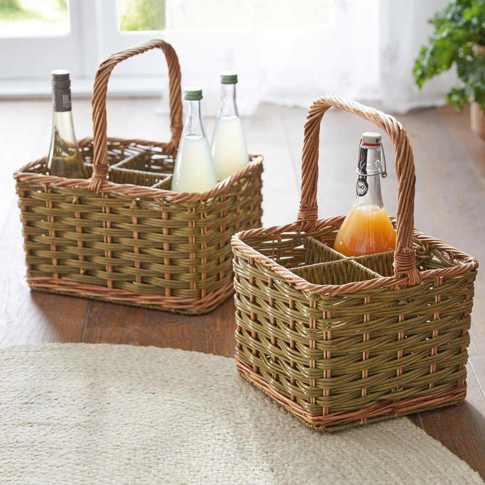 Home-trends24.de Flaschenkorb Flaschenkorb 6 Flaschen Träger Halter Einkaufskorb Tragegriff Weide