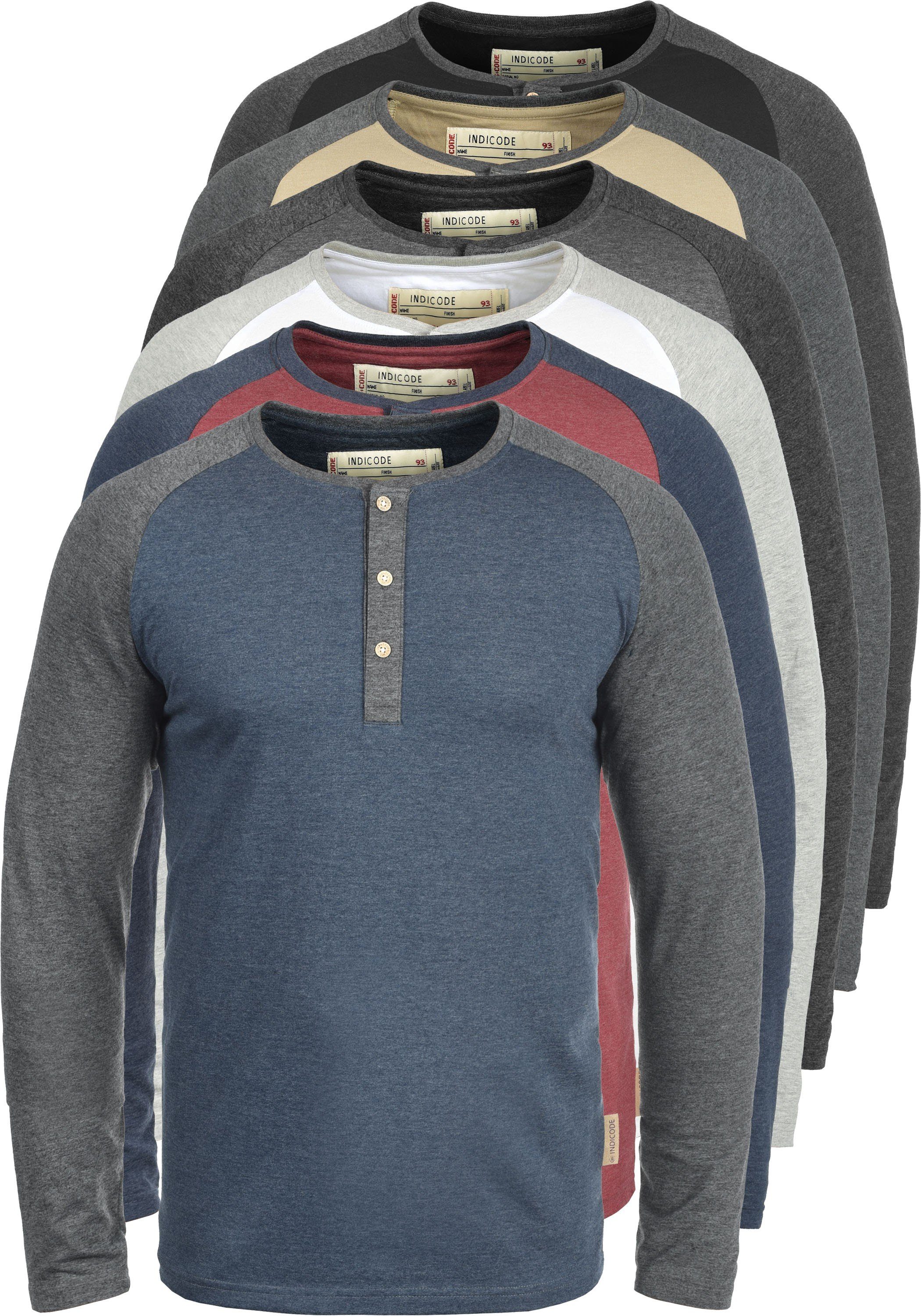 Black Rundhalsshirt - Charcoal im Longsleeve Indicode (9992) IDWinston Baseball-Look