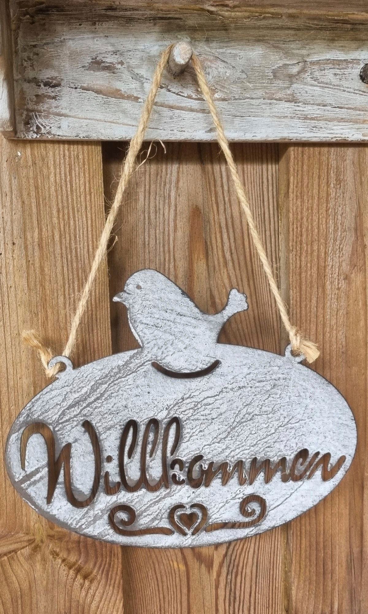 Willkommen Schild 20cm mit Vogel Ambiente (1-St) Haus (B) Gartenstecker