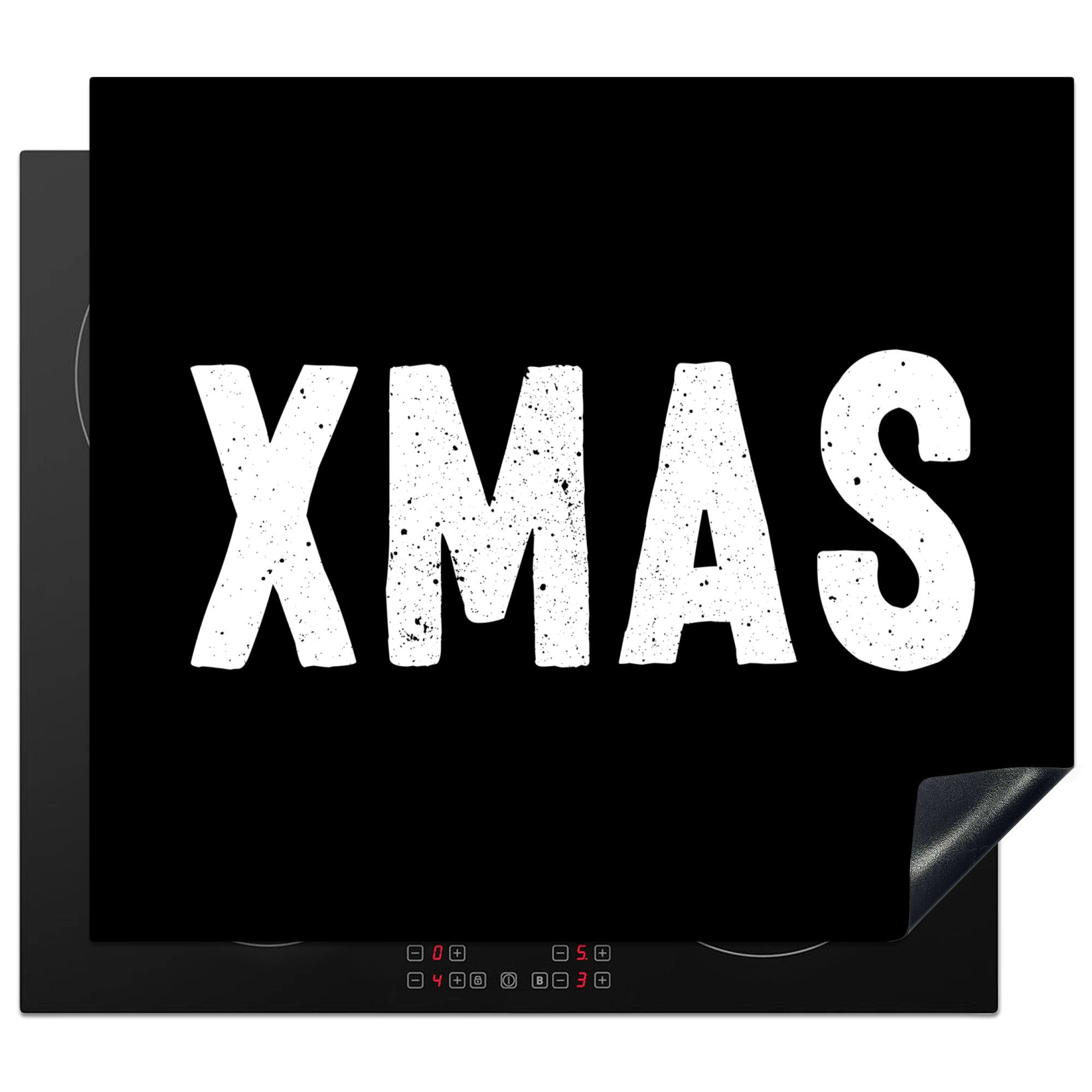MuchoWow Herdblende-/Abdeckplatte Weihnachten - Zitate - Xmas - Schwarz - Feiertage, Vinyl, (1 tlg), 60x52 cm, Mobile Arbeitsfläche nutzbar, Ceranfeldabdeckung