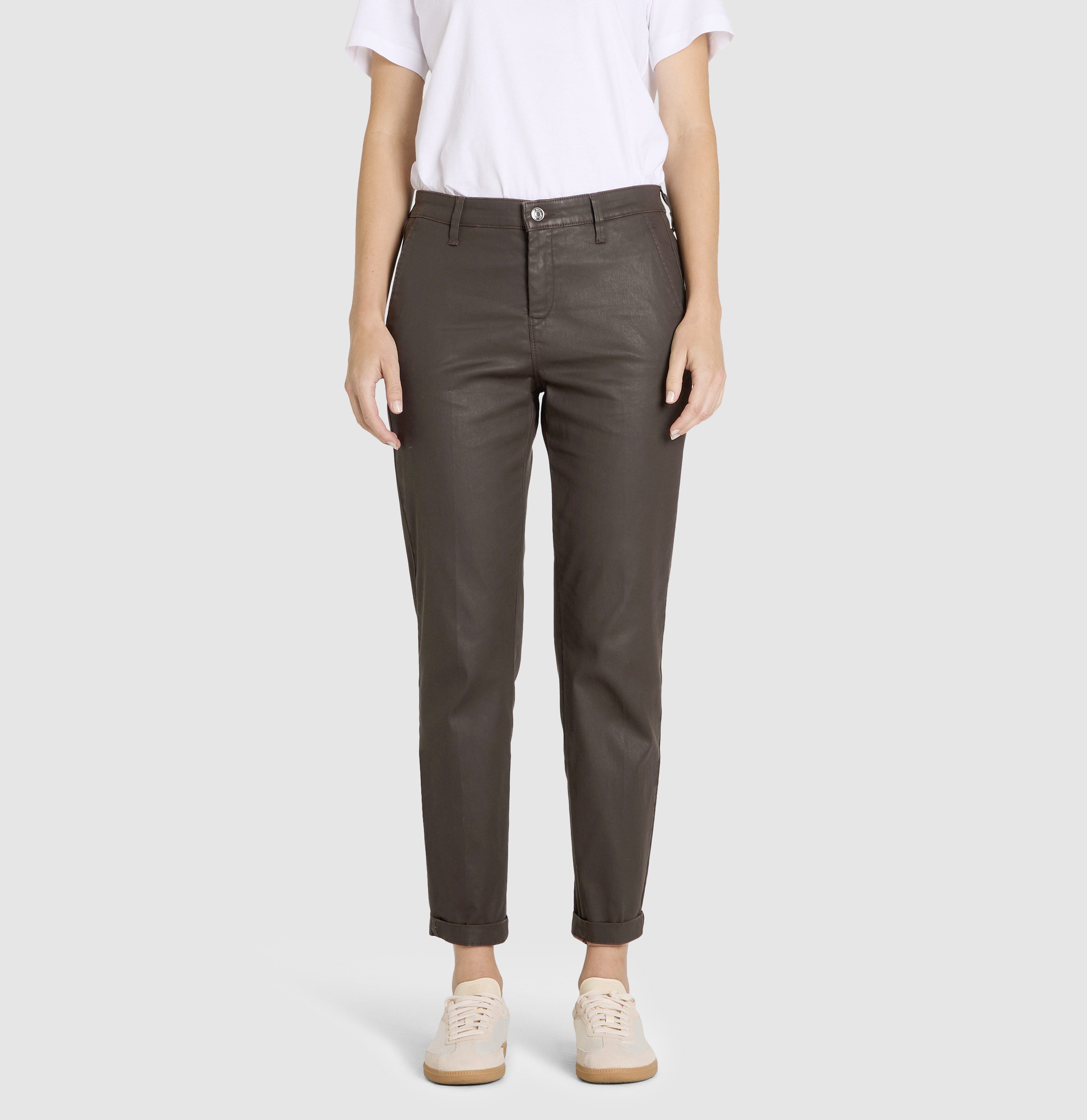 MAC Chinohose CHINO turn up Leder-Optik