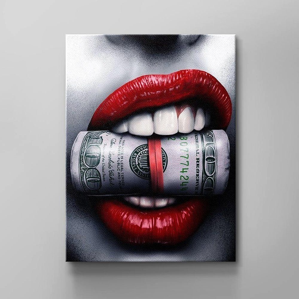 DOTCOMCANVAS® Leinwandbild, Sexy Frau Rahmen mit Wandbild Popart weißer von Geldbündel