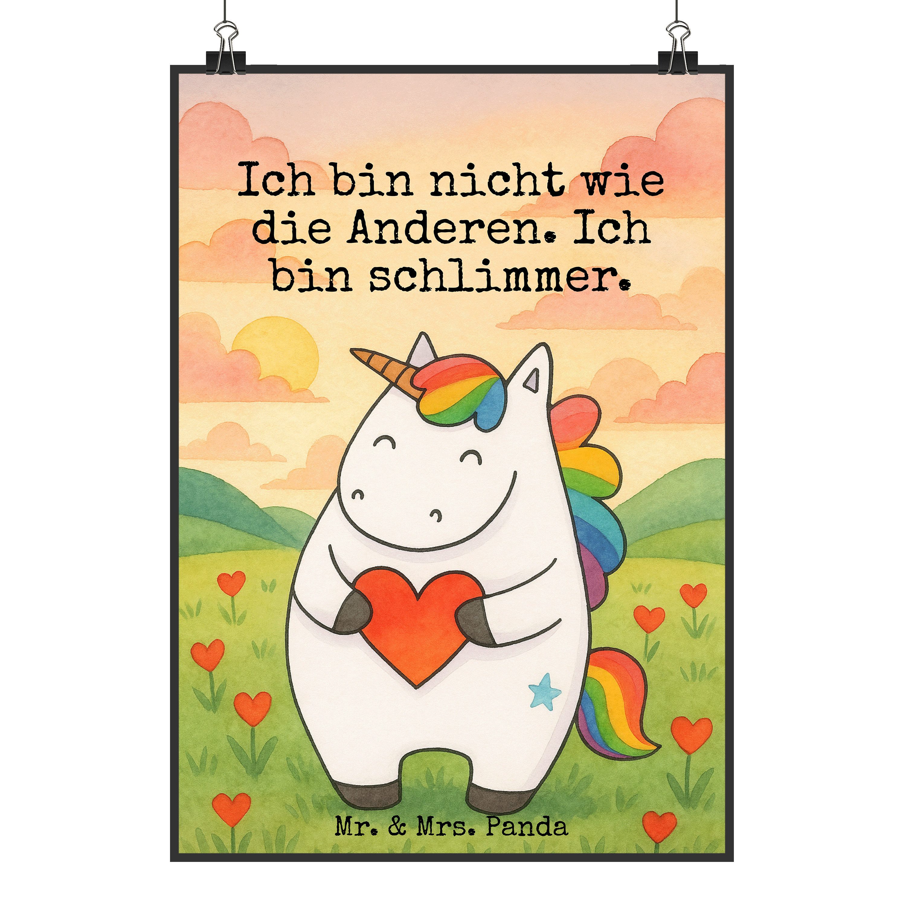 Mr. & Mrs. Panda Poster Einhorn Herz Design, Bild DIN A5, Weiß, Lustig, Freundin, Plakat, Uni, Einhorn Herz (Packung), Einhörner kunstposter Wandschmuck