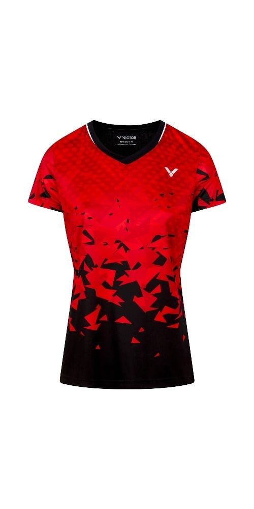 VICTOR T-Shirt Sport-Shirt T-54101 D (100% Polyester) rot/schwarz Damen