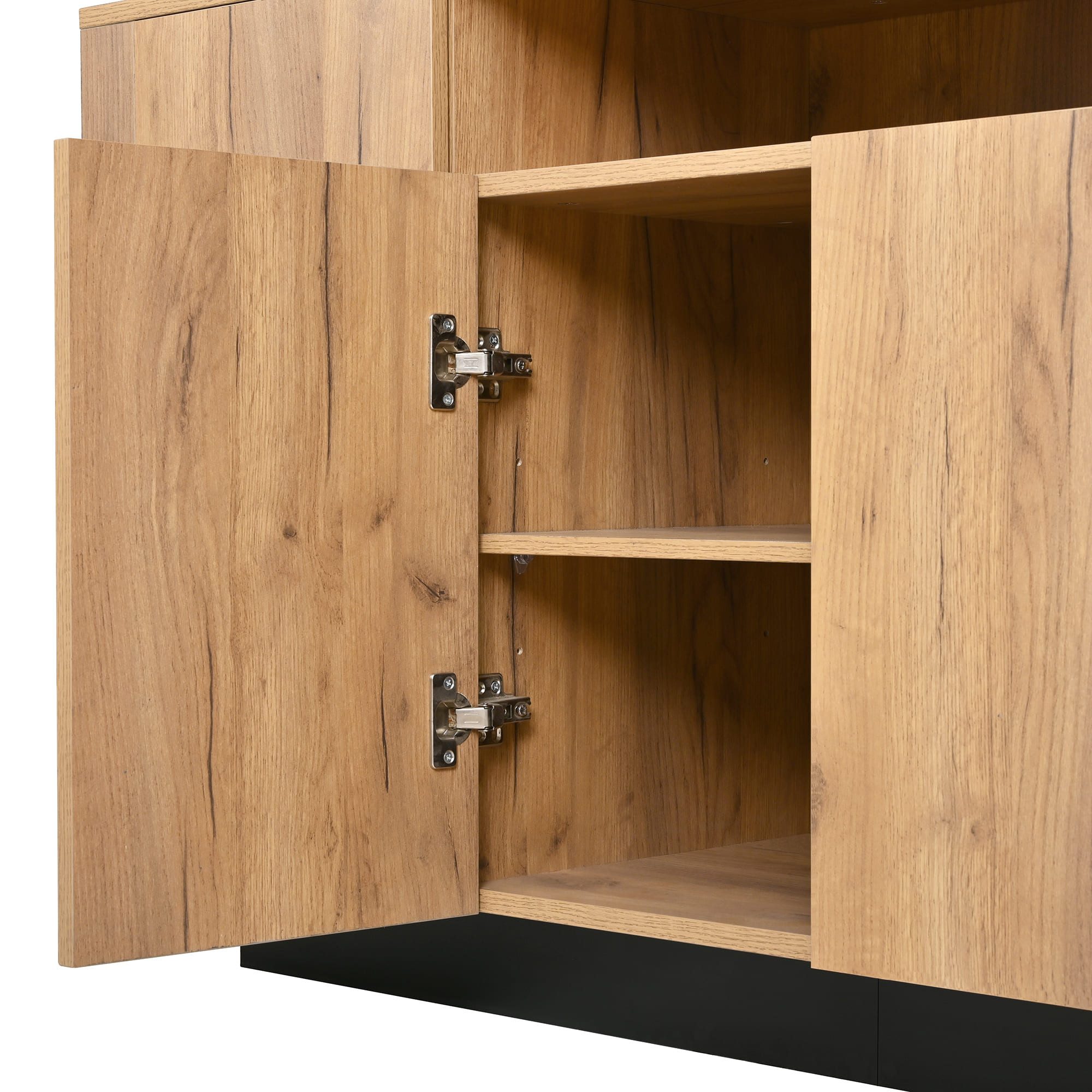 Ulife Anrichte Sideboard 120cm mit 4 Türen + 3 offenen Fächern (Naturholz)