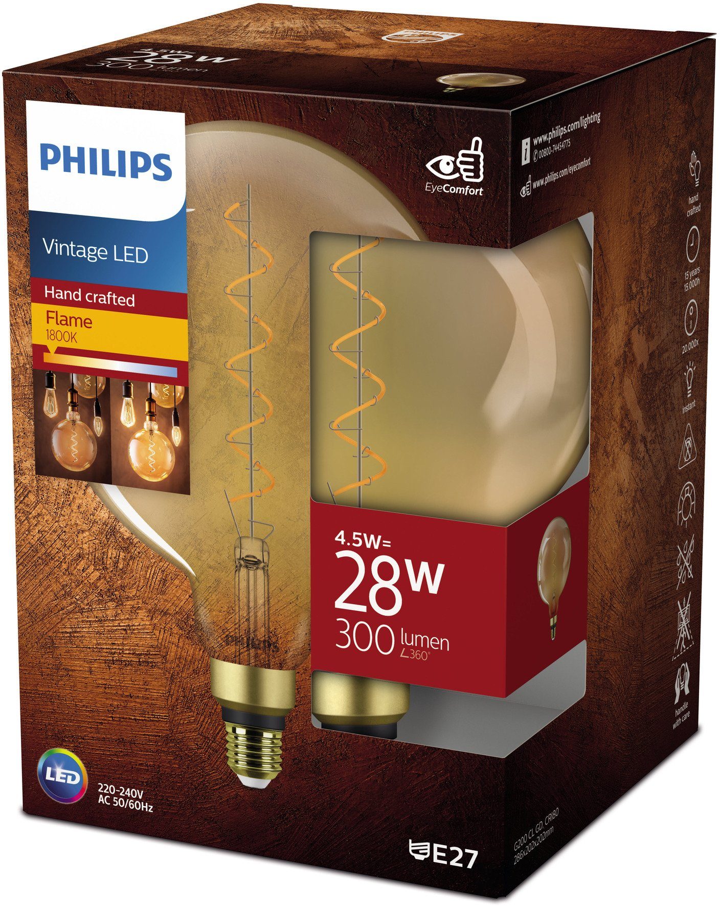 Philips St., 1 non-dim Vintage, Warmweiß, gold E27 XL-Globe LED-Leuchtmittel Lampe 25W E27, 1er LED