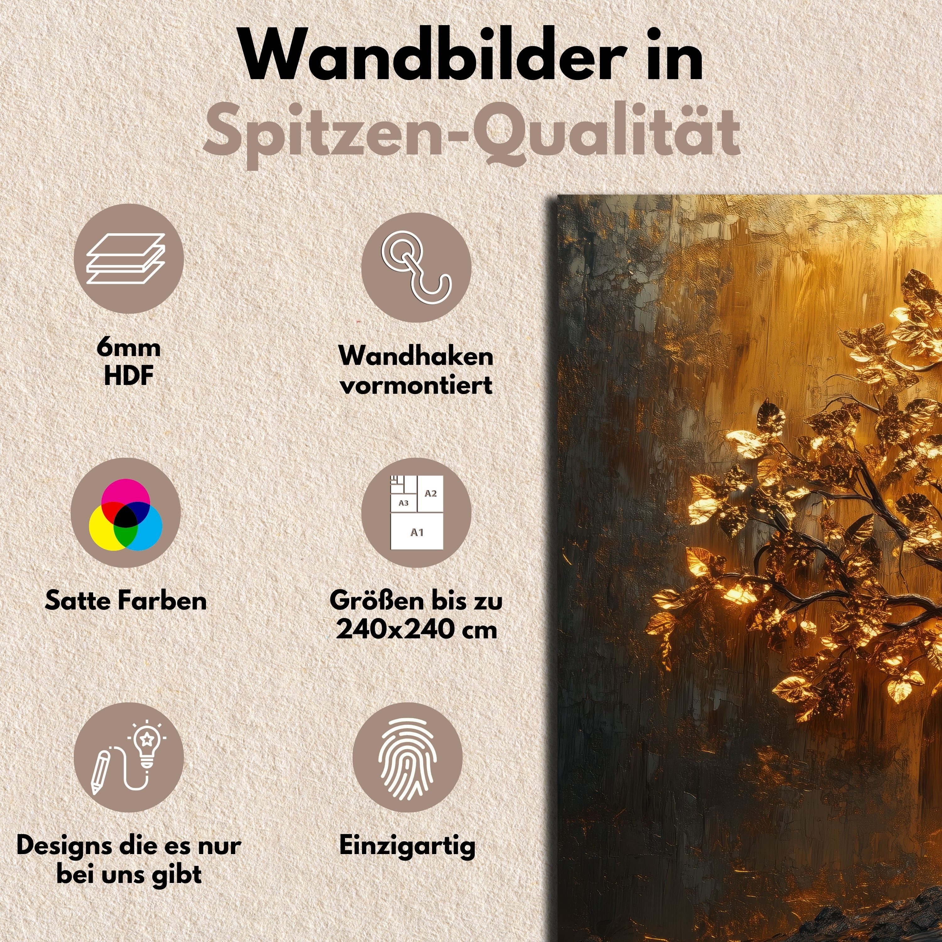 DARO Design Leinwandbild Modern Abstrakt Wandbilder XXL Wandbild Wand Deko Leinwand Bilder, (Lebensbaum Sonnenlicht - Bild groß Wohnzimmer Schlafzimmer Küche Es – Bild 3 von 5