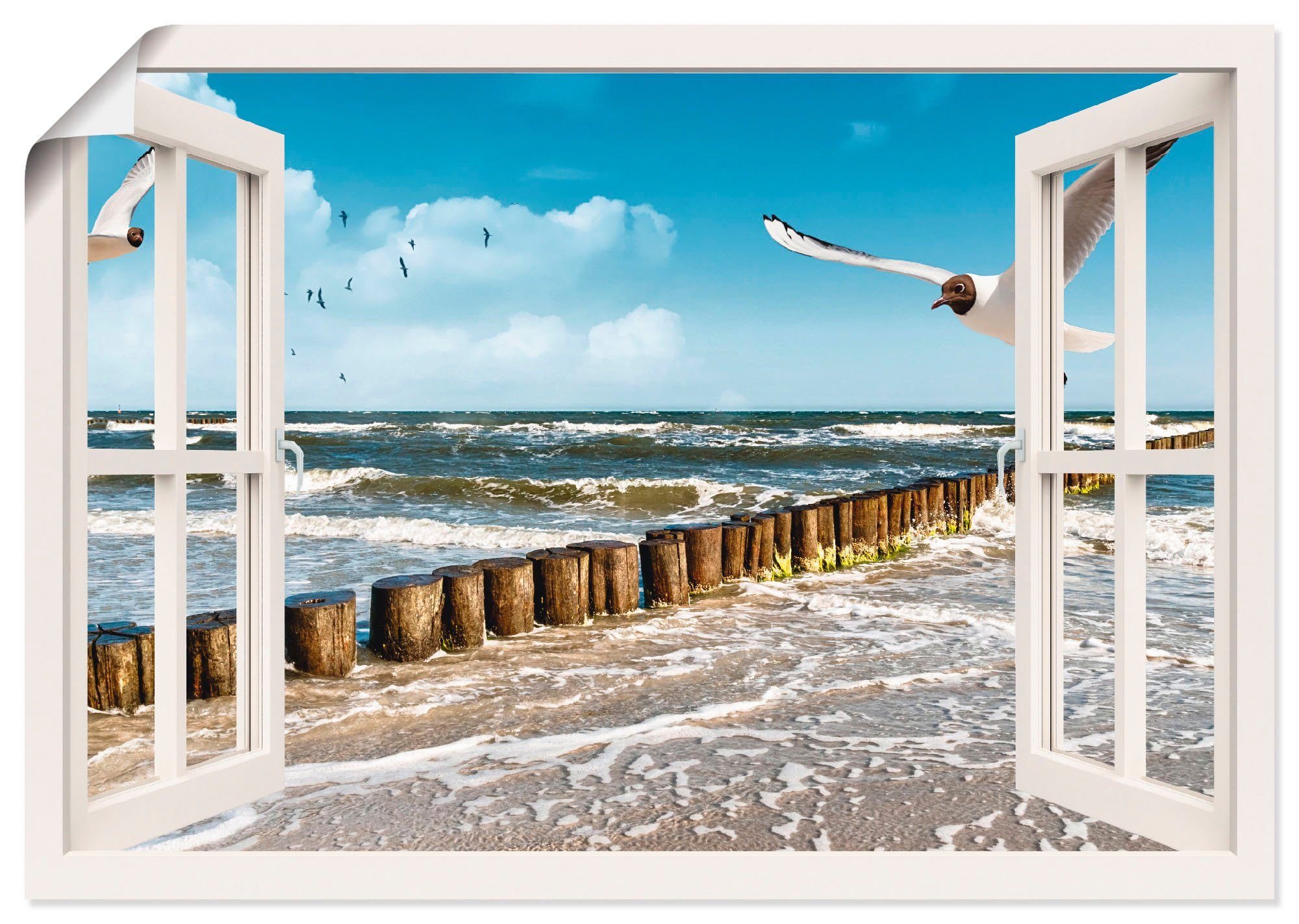 Artland Wandbild Fensterblick als (1 Größen in Leinwandbild, versch. oder St), Ostsee, Fensterblick Wandaufkleber - Poster