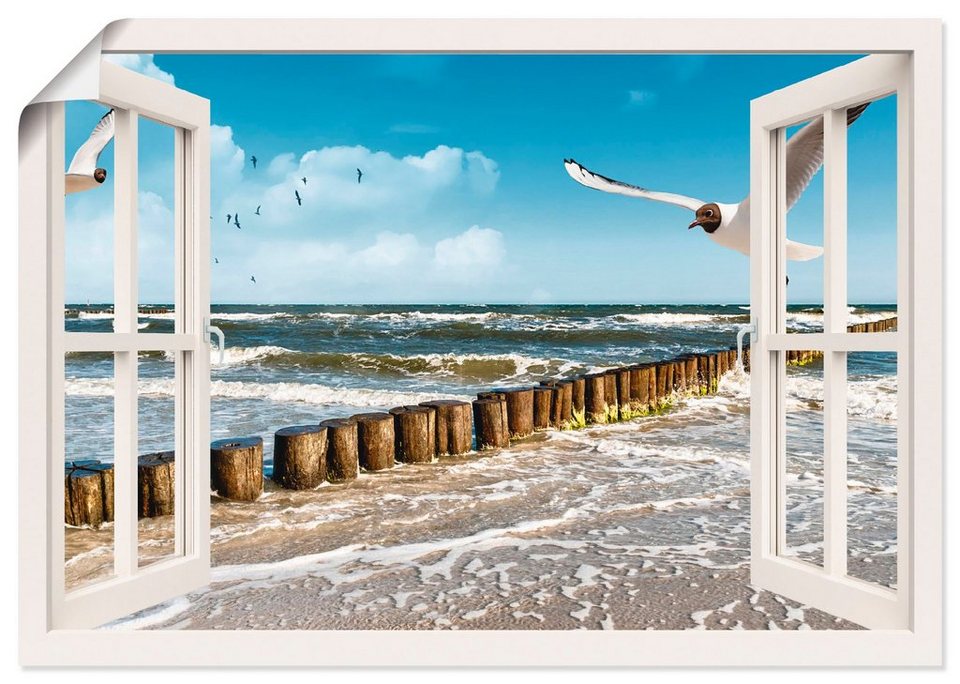 Artland Wandbild Fensterblick - Ostsee, Fensterblick (1 St), als  Leinwandbild, Wandaufkleber oder Poster in versch. Größen, Fertig zum  Aufhängen für einfache Montag