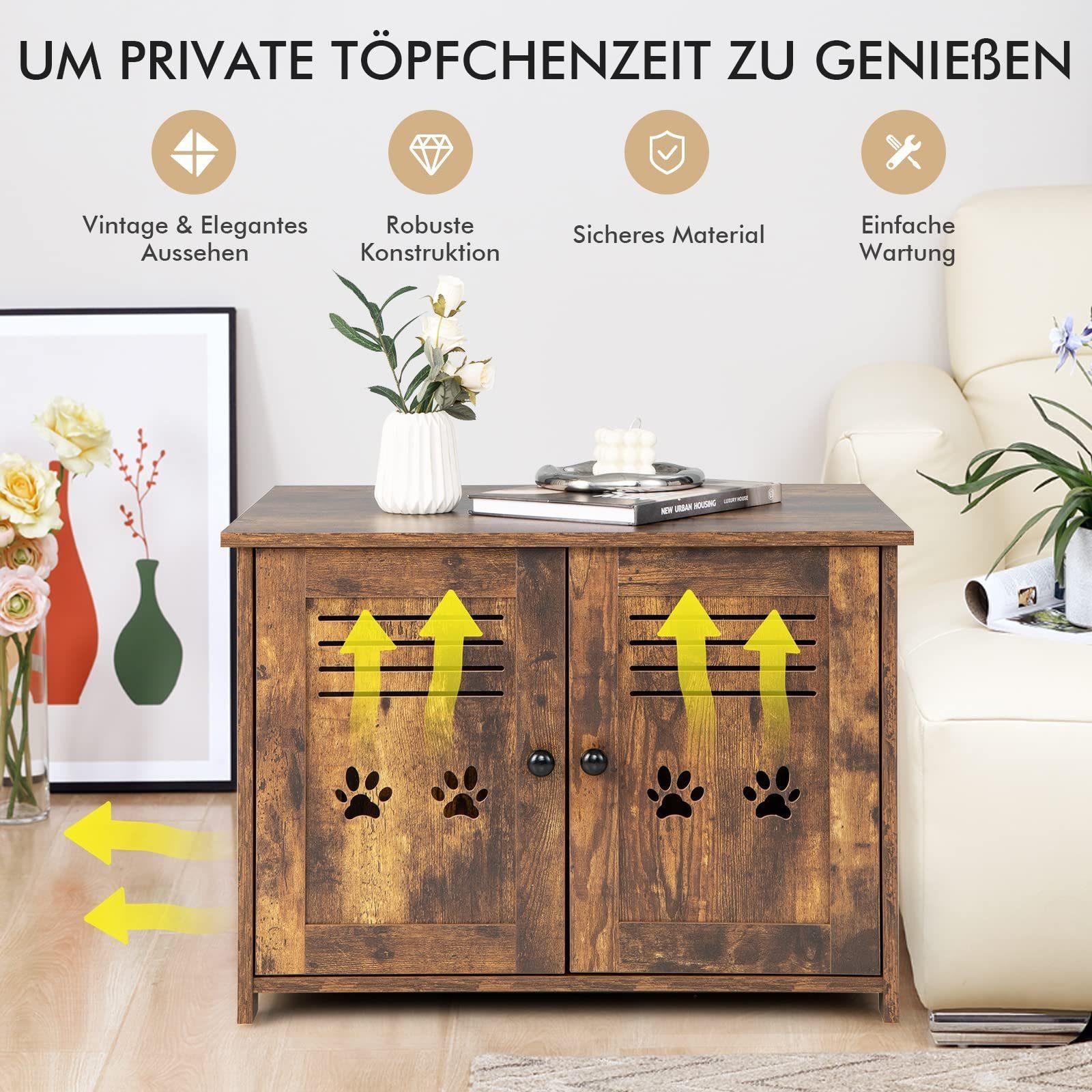 COSTWAY Tierhaus Katzenhaus, Katzenhöhle, mit 2 Türen & Eingang, Vintage