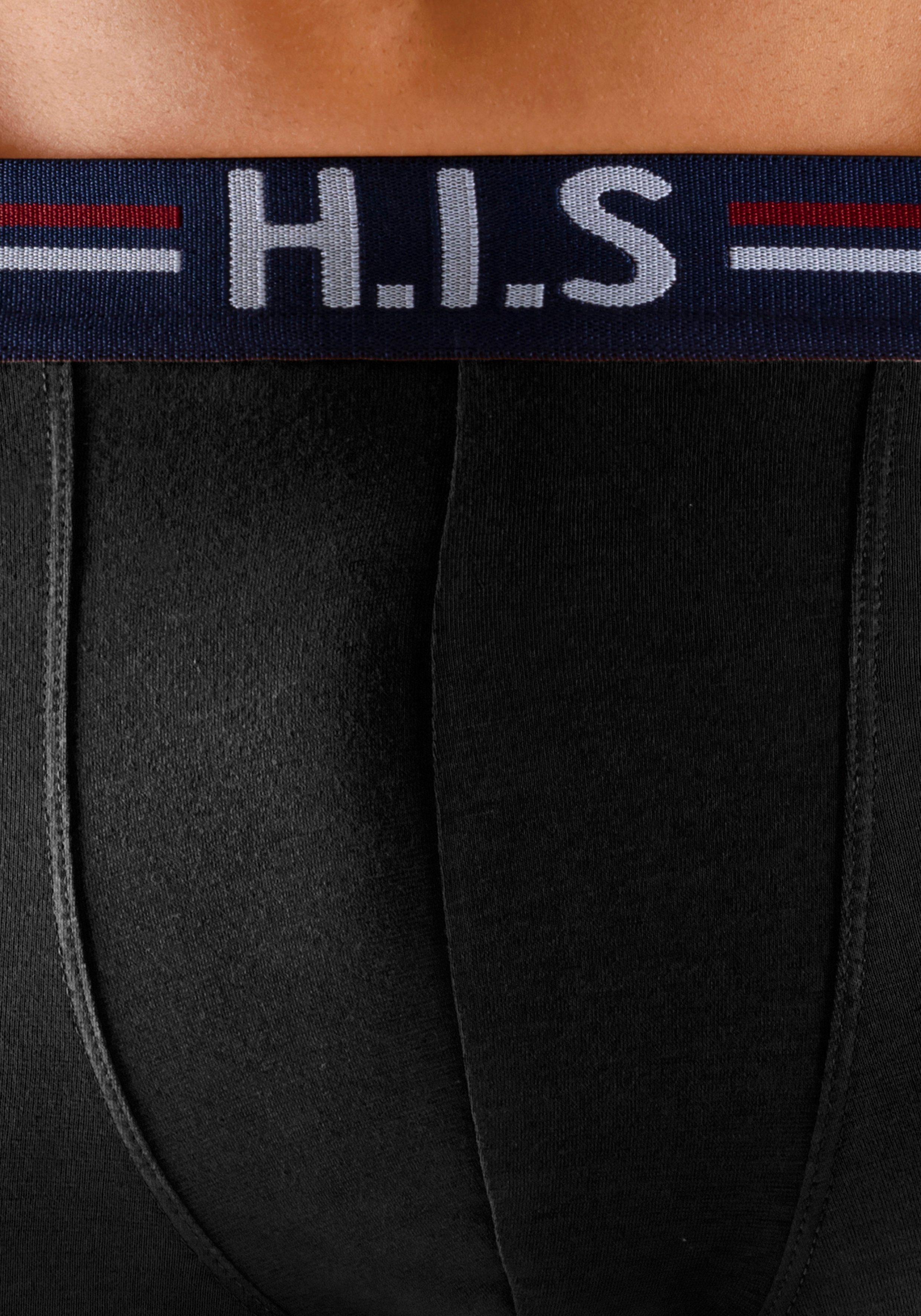 5-St) in Markenlogo im Boxershorts und Hipster-Form mit H.I.S Streifen (Packung, schwarz Bund