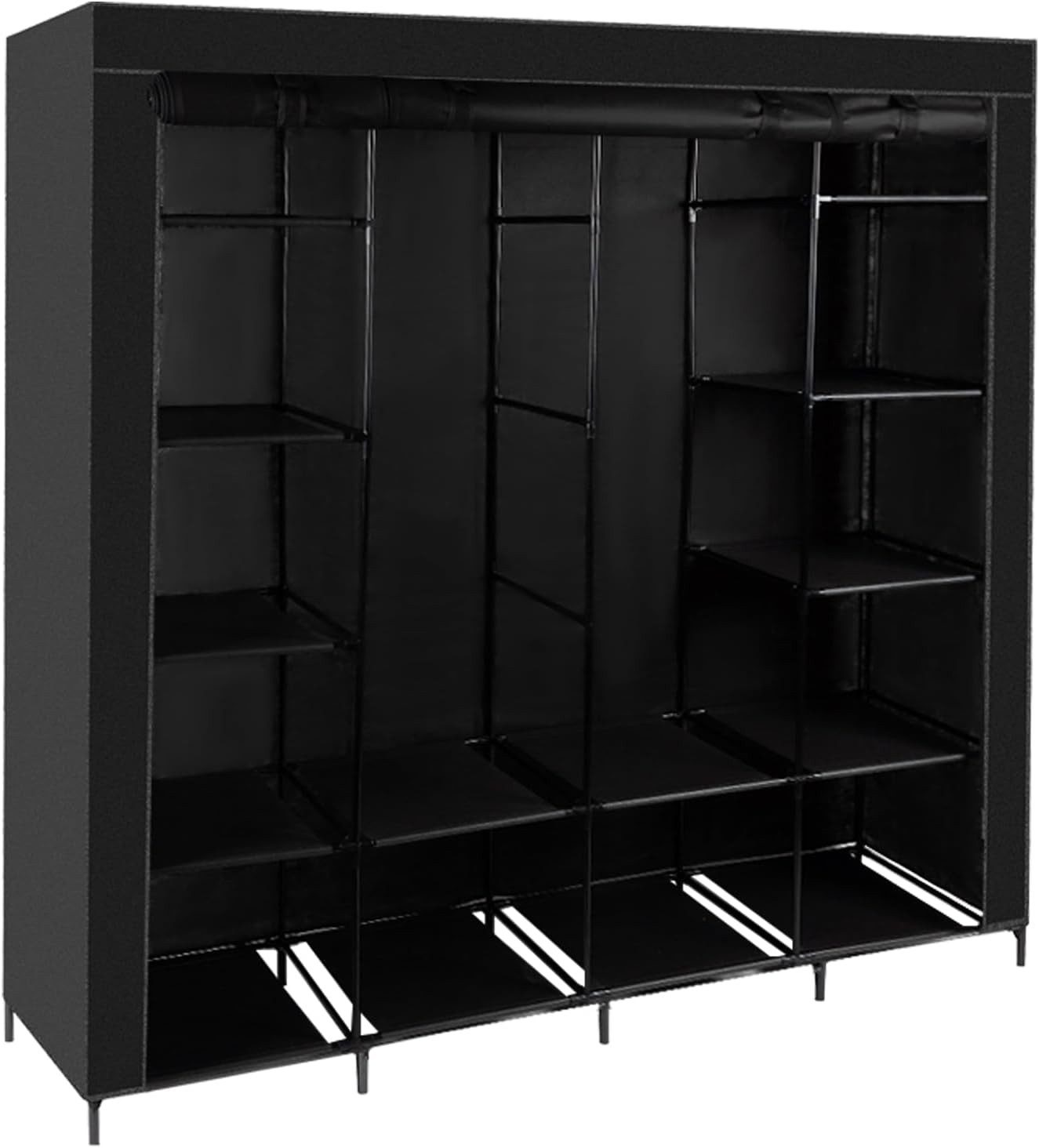 Ruhhy Kleiderschrank Kleiderschrank Stoffschrank 170x170 cm Aufbewahrung Faltschrank Anzahl der Regale: 14; Anzahl der Türen: 3; Anzahl der Aufhängestangen