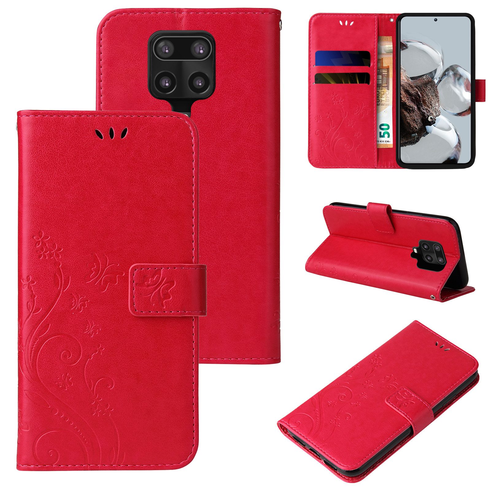 Tec-Expert Handyhülle Cover Tasche Hülle für Xiaomi Redmi Note 9 Pro & Note 9S 6,67 Zoll, Klapphülle Case mit Kartenfach Fliphülle aufstellbar, Motiv Blumen