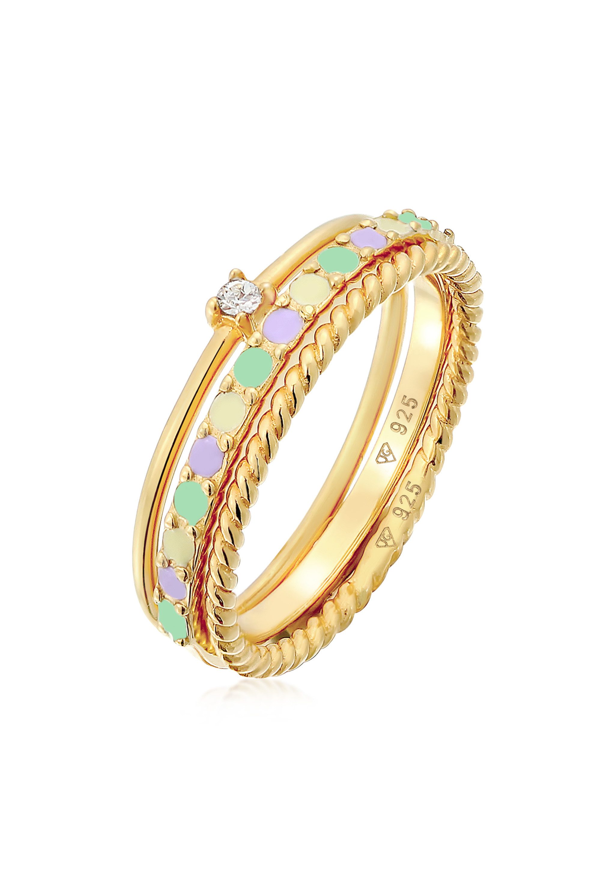 Elli Ring-Set Multi-Color Emaille 3er Set 925 Silber, mit Kristallen von Swarovski®, Ring Set