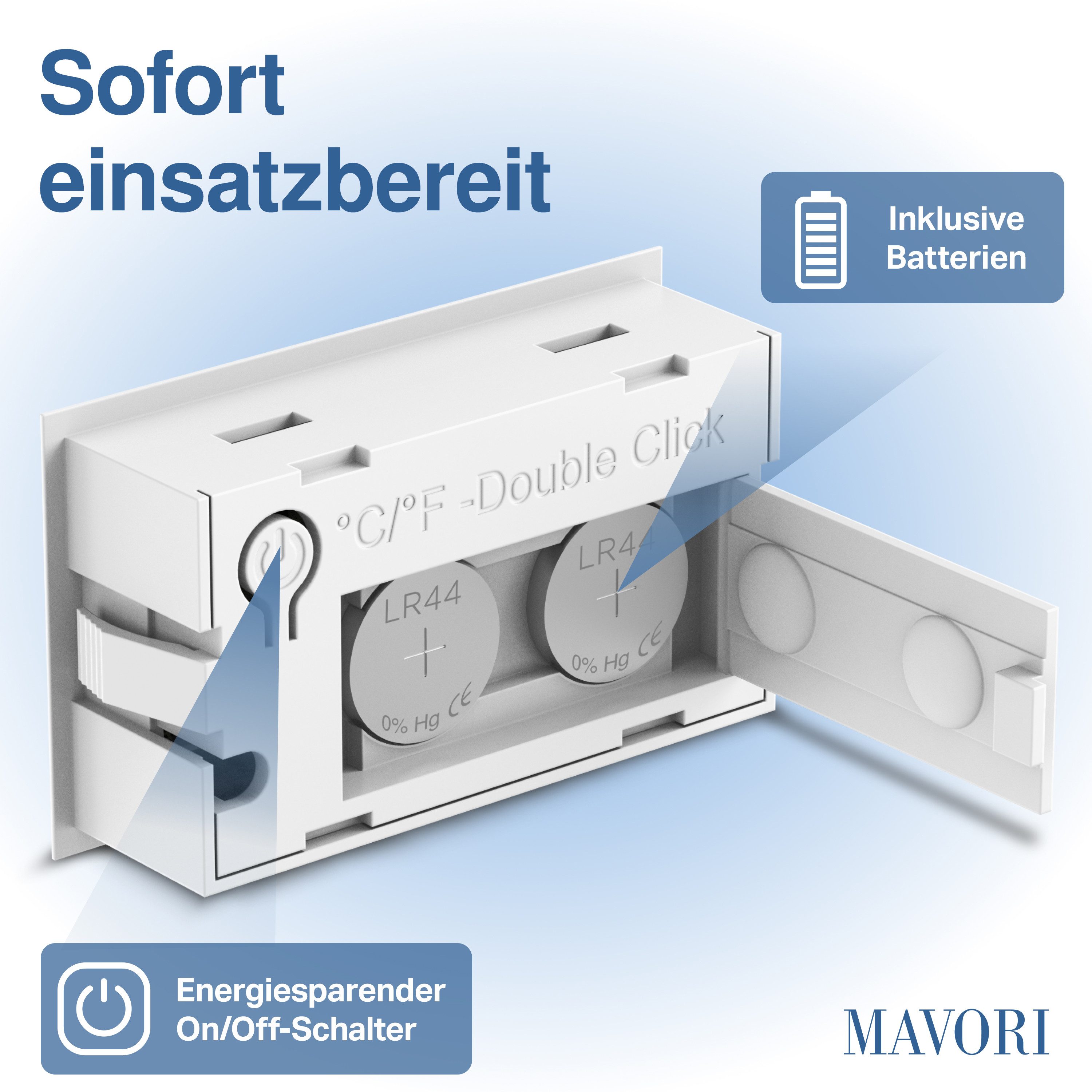 MAVORI Raumthermometer und Hygrometer innen mit sehr präzisen Messwerten, 3-tlg., Hygrometer mit Thermometer digital
