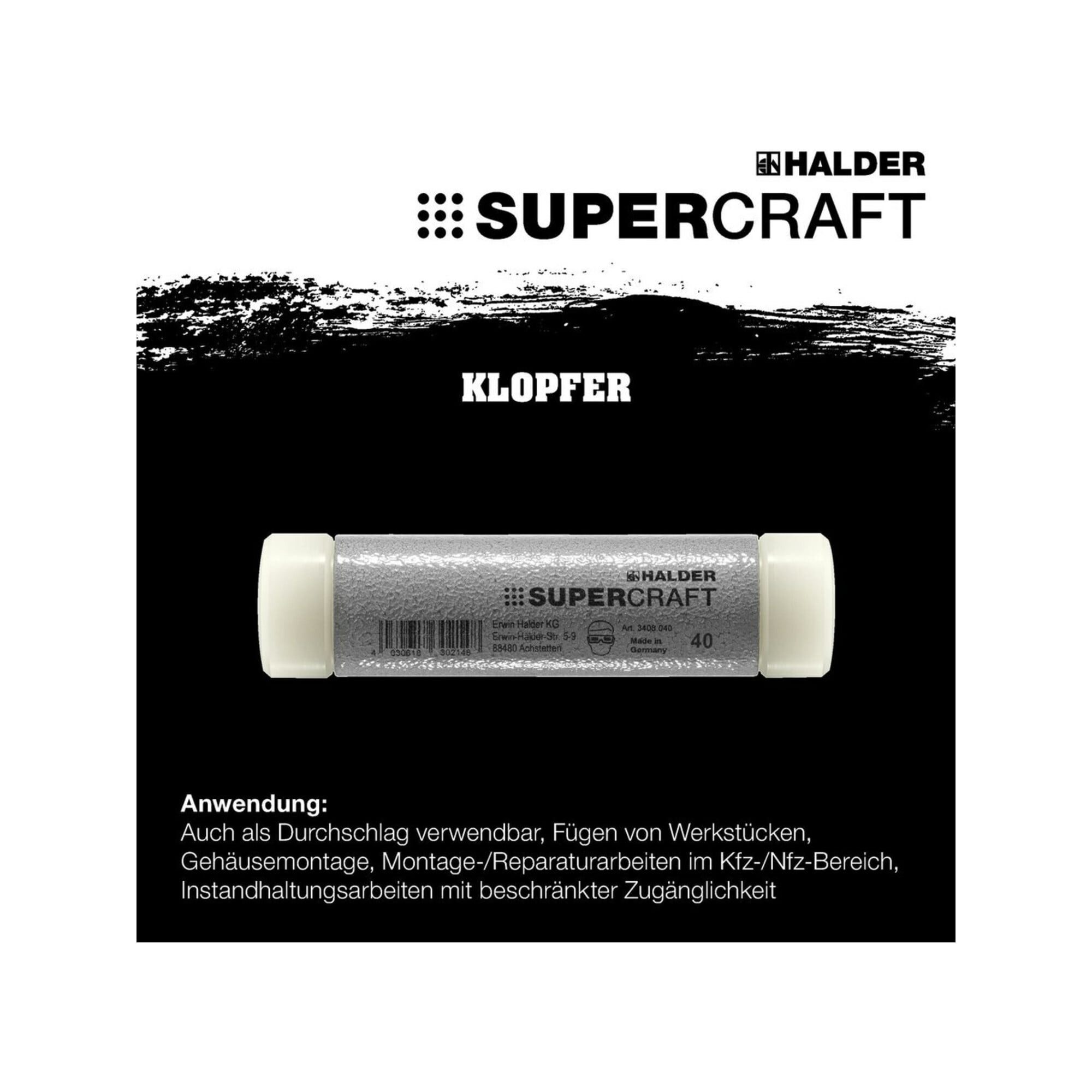 HALDER Flachmeißel Halder Nylon-Durchschläger und Nylon-Klopfer, rückschlagfrei 40 mm
