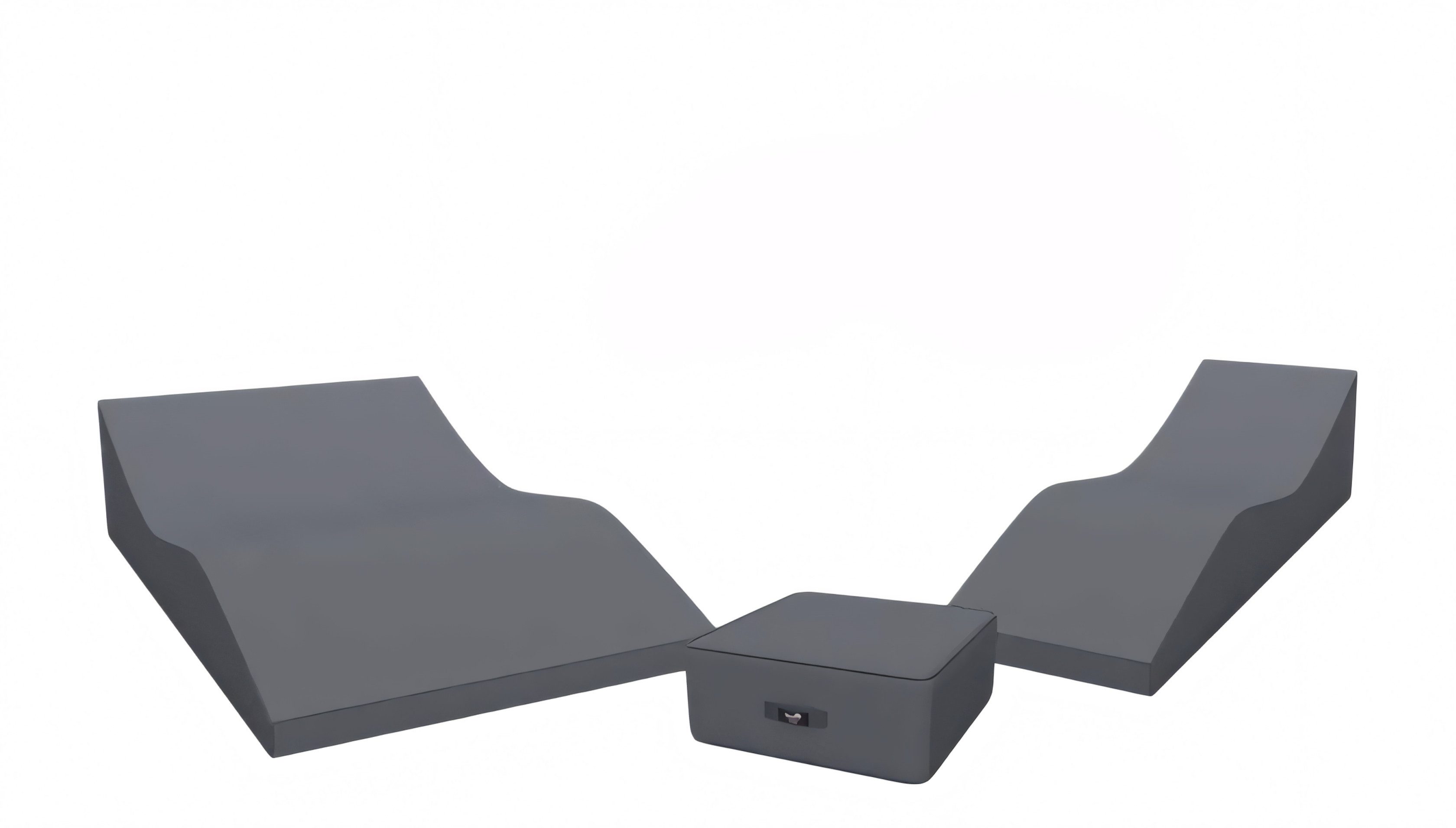 JVmoebel Gartenliege Grauer Liegestuhl-Set Exklusiver 2-Sitzer Komkapter Couchtisch 3tlg, 3 St., Made in Europa