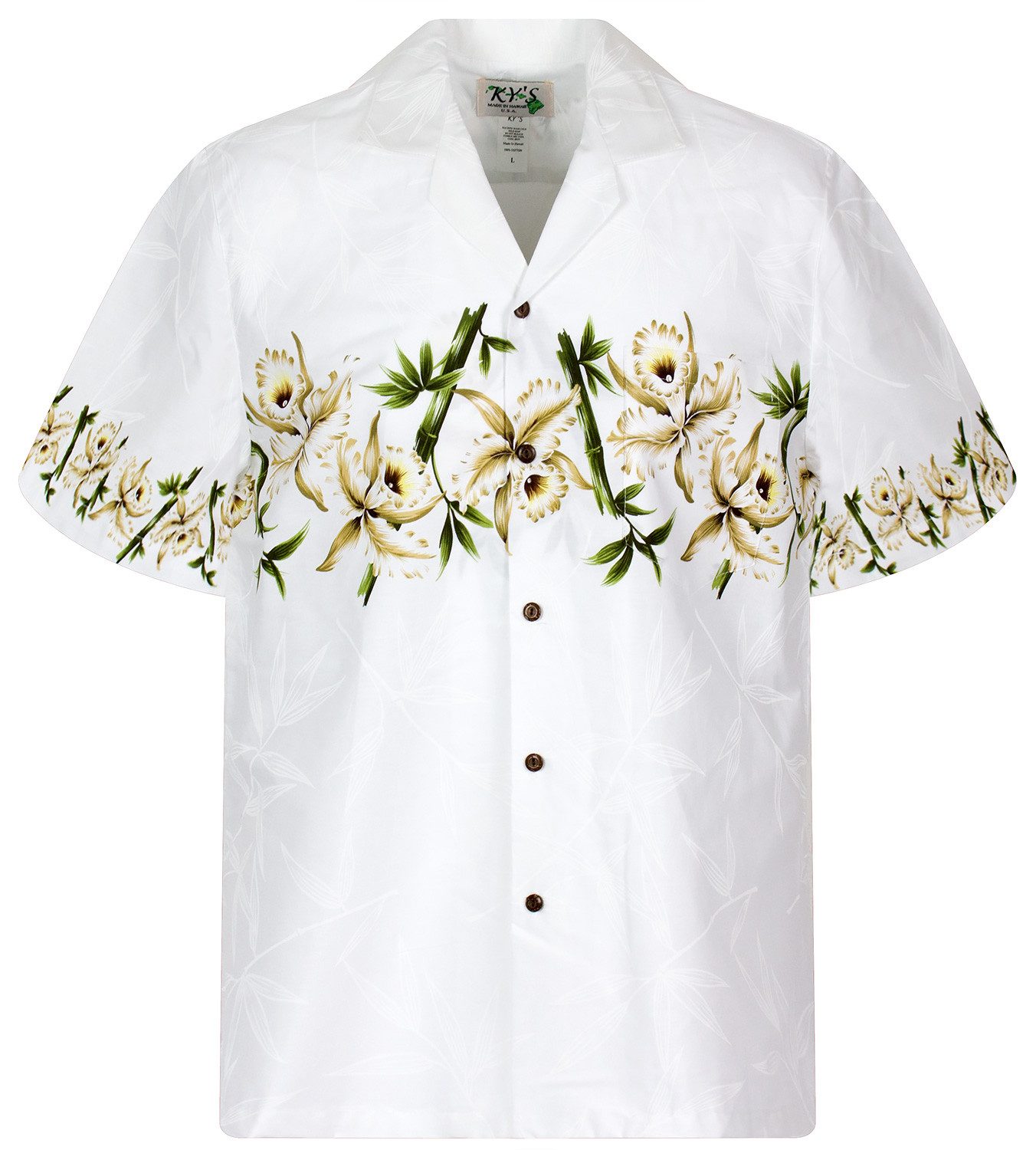 KY's Hawaiihemd "Bambus" Herren Kurzarm Baumwolle Kokosknöpfe Original Hawaii