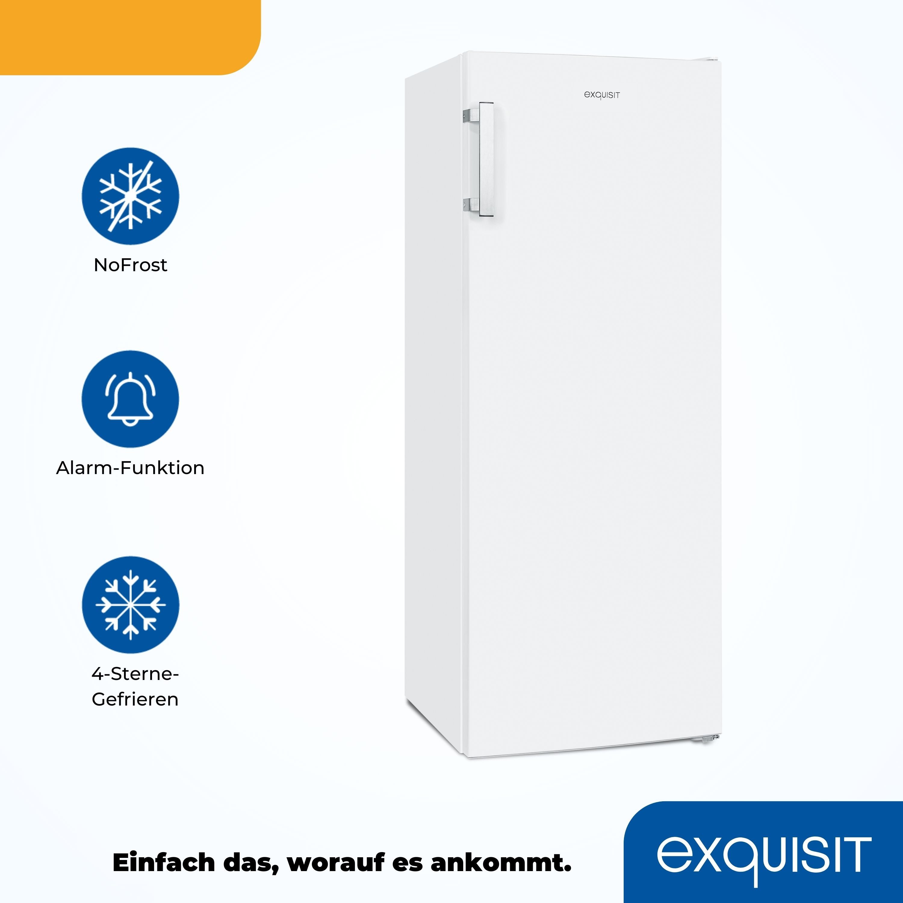 exquisit Gefrierschrank NoFrost GS231-NF-H-040C weiss, 143 cm hoch, 54 cm breit, 4*-Gefrierschrank No Frost mit LED-Anzeige & praktischem Griff – Bild 5 von 5