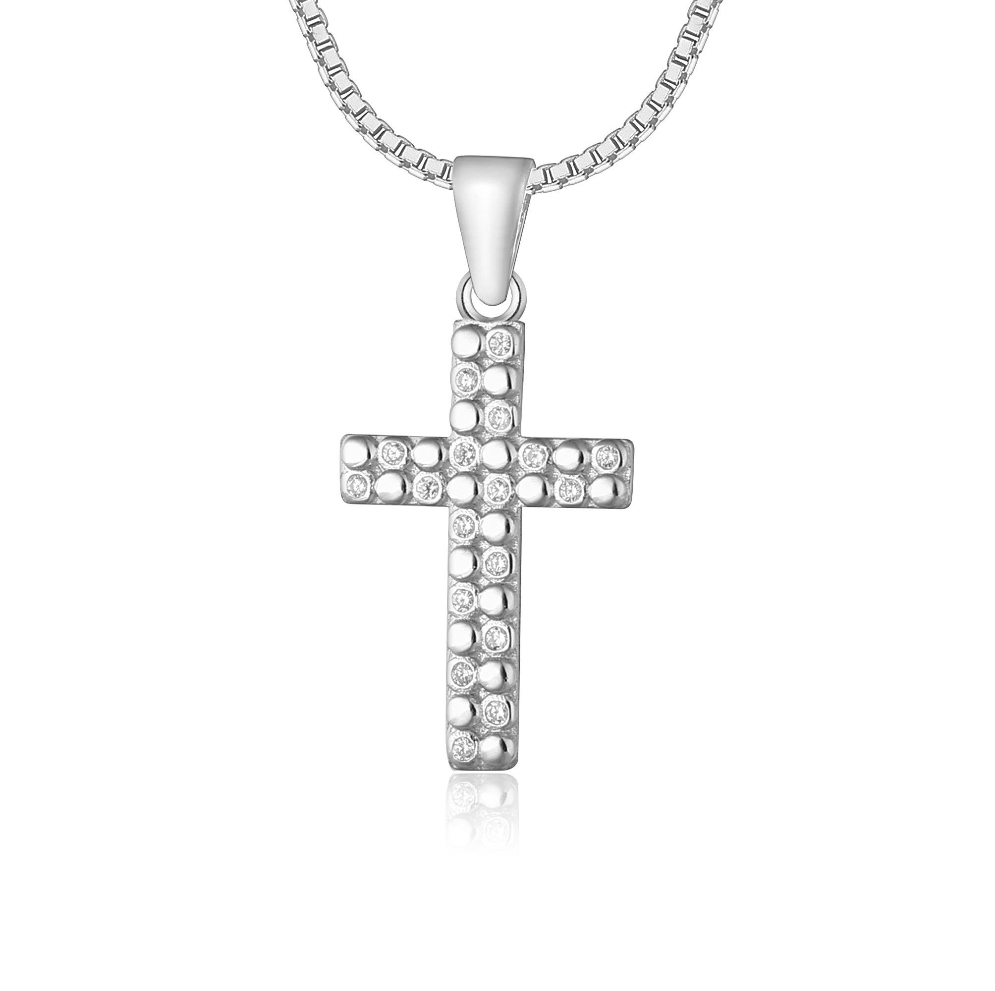 NAHLE Kreuzkette Kreuz Silberkette Kreuz Halskette (inklusive Schmuckbox), 925 Silber mit Zirkonia / rhodiniert