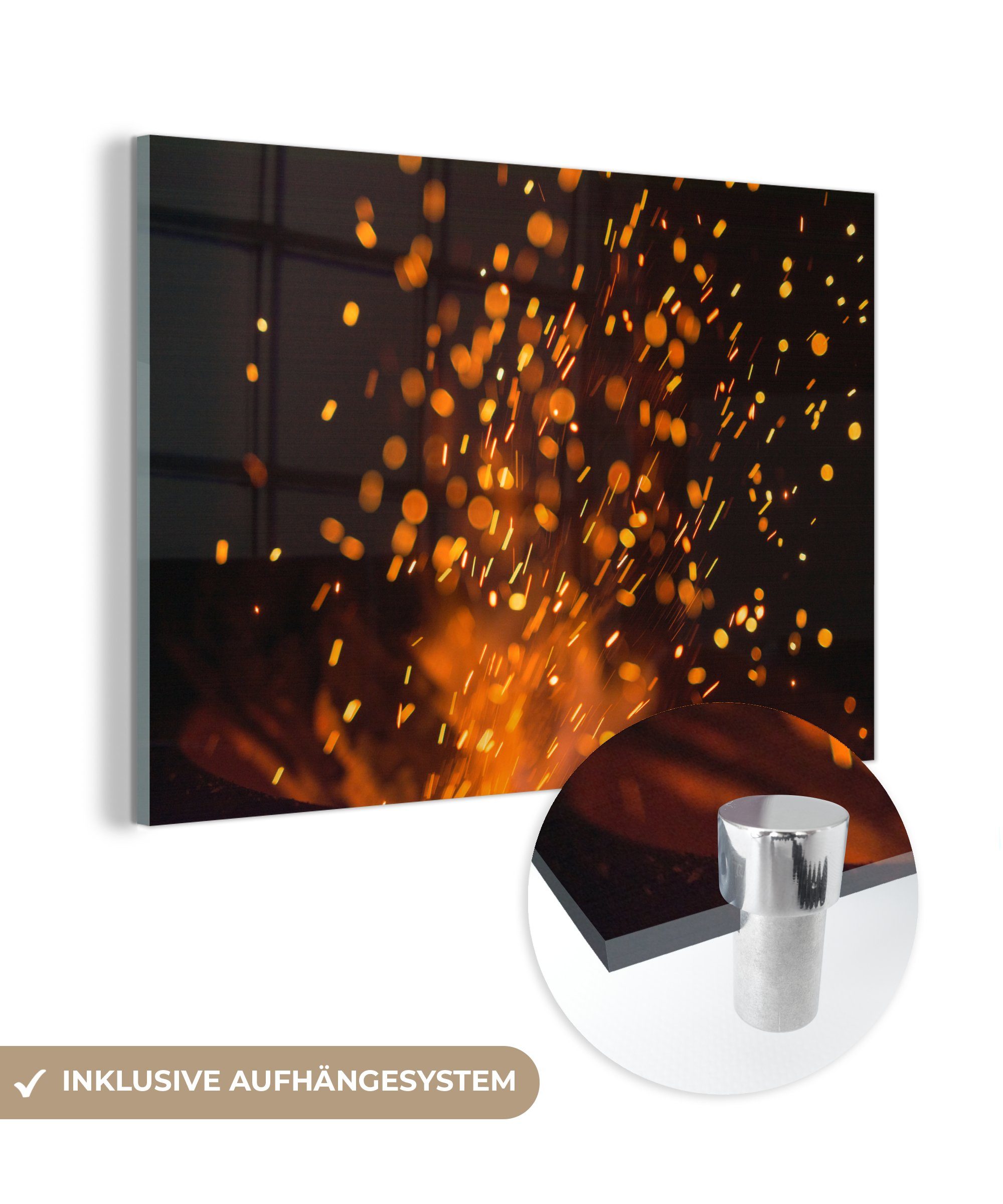 MuchoWow Acrylglasbild Abstrakte Darstellung von Feuerfunken in der Nacht, (1 St), Acrylglasbilder Wohnzimmer & Schlafzimmer