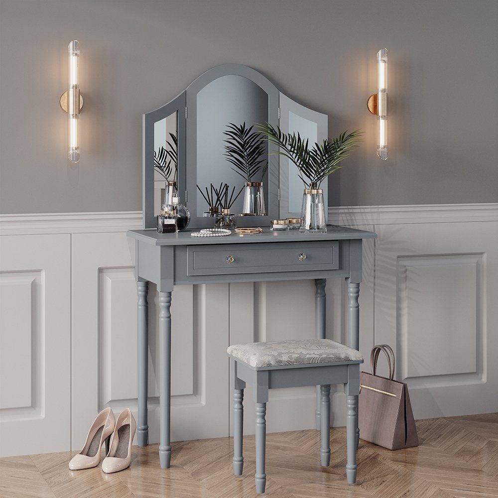 Schminktisch Kate, Grau, 80 cm mit Hocker