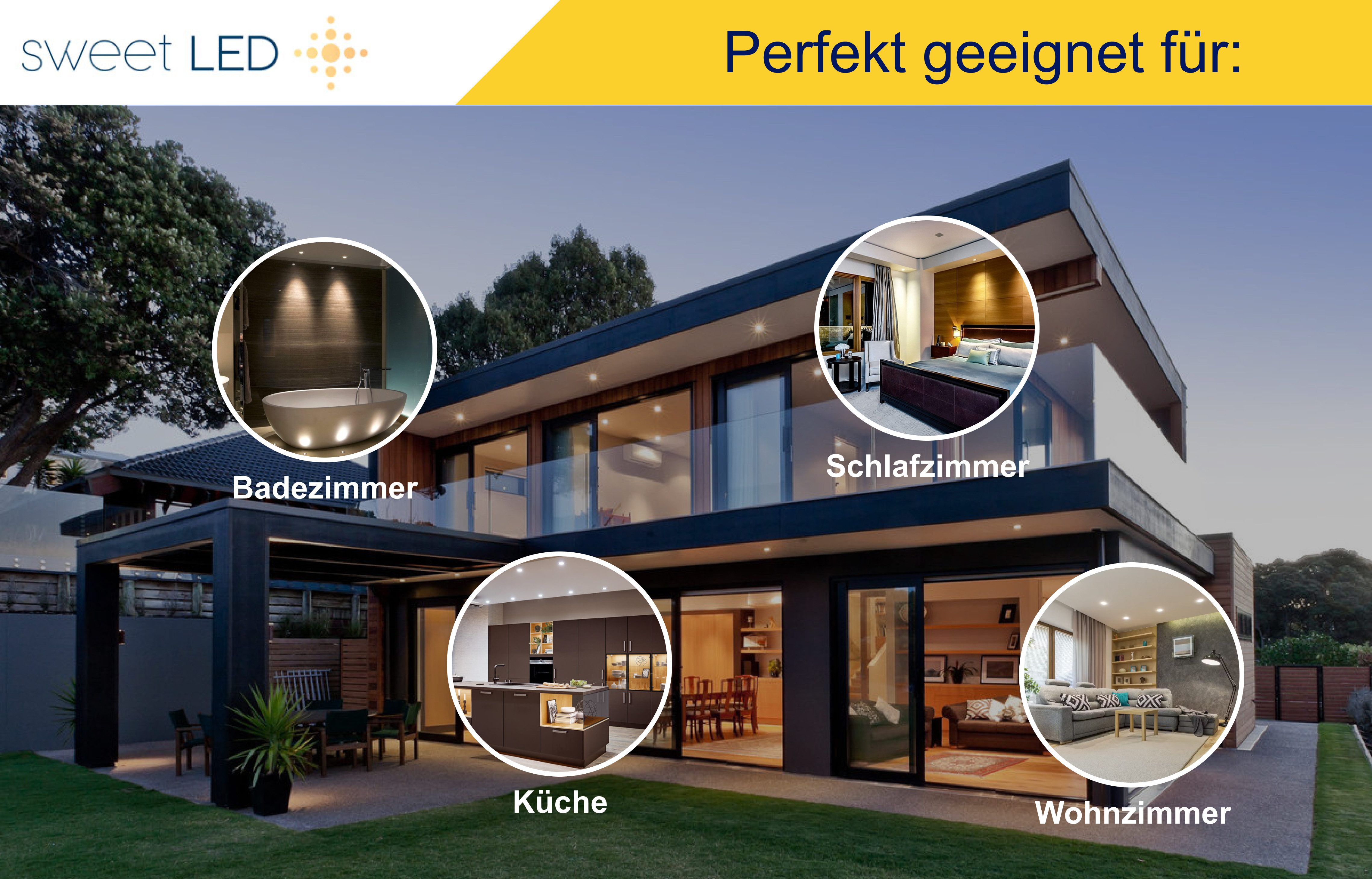 Sweet LED LED Einbaustrahler 6er Set GU10 7 W dimmbar IP44 für Bad & Küche Chrom, Dimmfunktion, LED fest integriert, warmweiß, Deckenspots, Einbauleuchten, dimmbar, spritzwassergeschützt