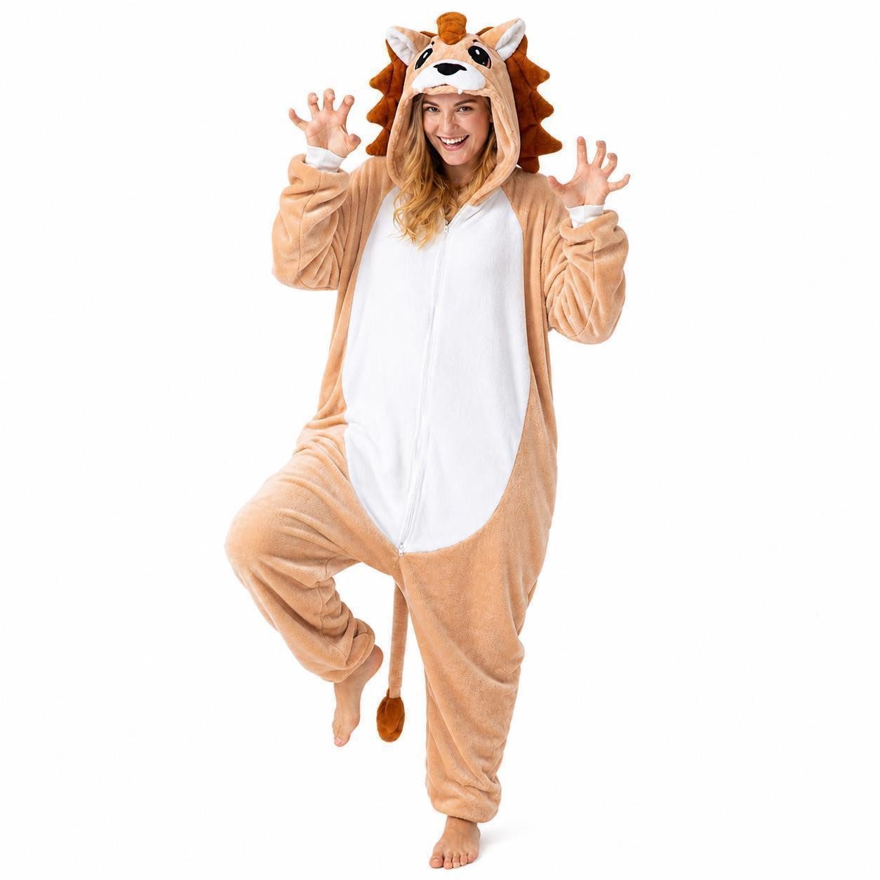 Partyanzug Flauschiges Löwen-Kostüm für Erwachsene,  Karneval Kostüm Onesie für