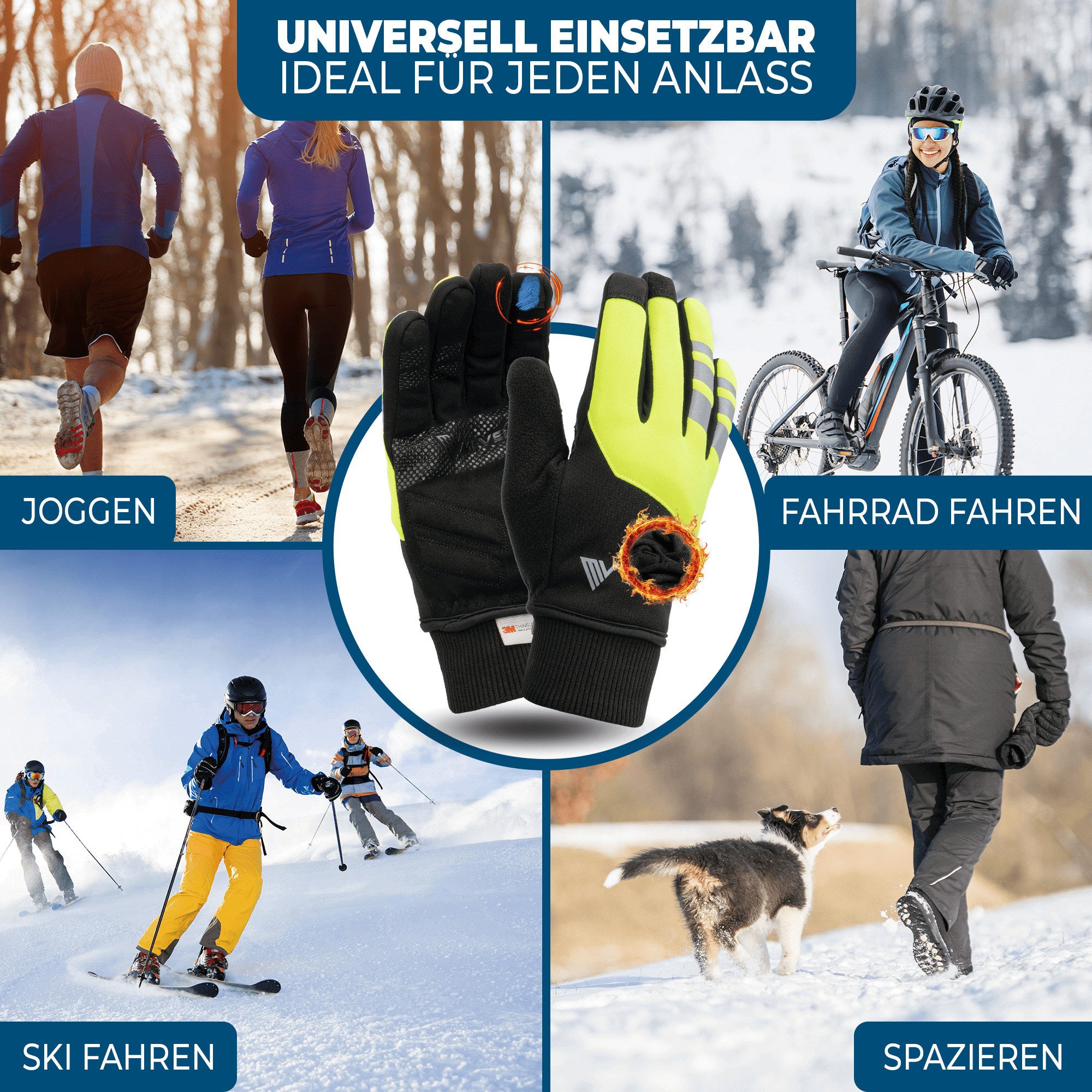 MIVELO Fahrradhandschuhe warme Winterhandschuhe Handschuhe Winter mit Thermo-Fleece wasserfest 3M-Thinsulate