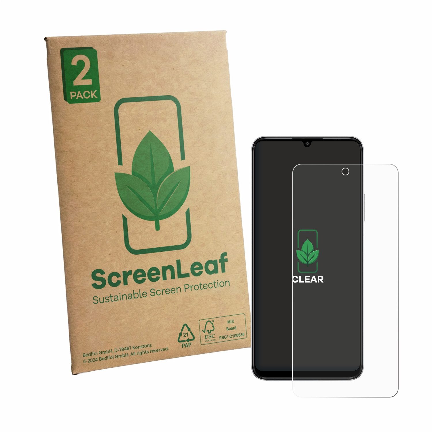 ScreenLeaf Displayschutzfolie Schutzfolie für General Mobile GM 26 Pro 5G, 2 Stück, nachhaltiger Displayschutz Schutz Folie Klar Transparent