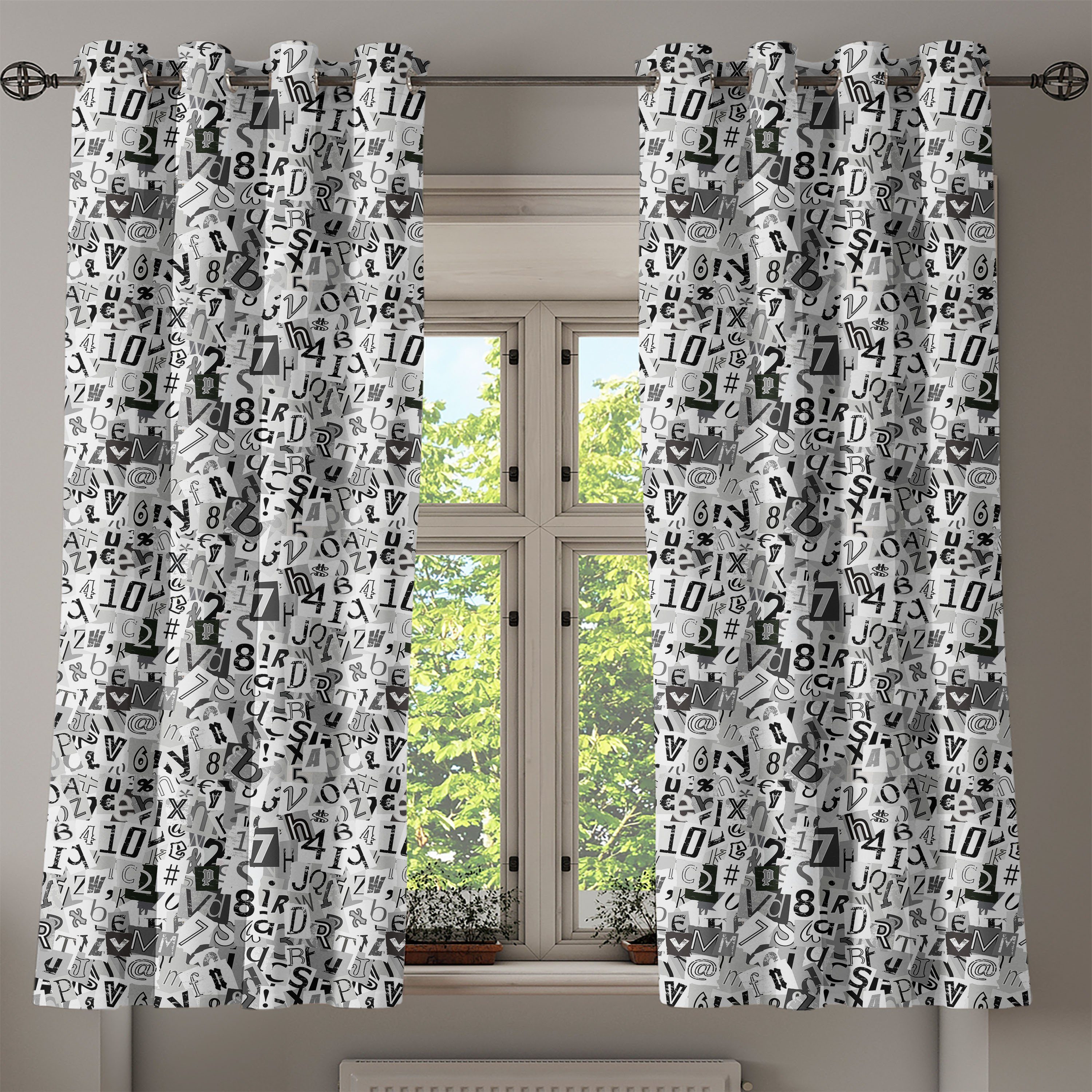 Brief Gardine Abakuhaus, Collage für 2-Panel-Fenstervorhänge Dekorative Art-Alphabet Wohnzimmer, Schlafzimmer
