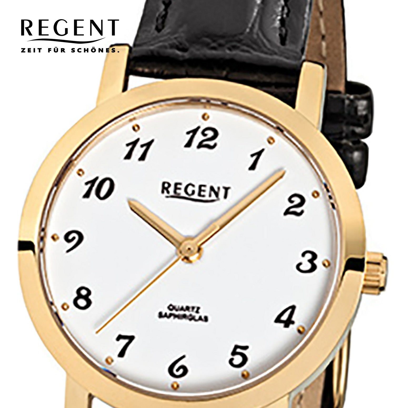 Damen 28mm), Armbanduhr Analog, Lederarmband rund, klein Damen-Armbanduhr Quarzuhr Regent schwarz (ca. Regent