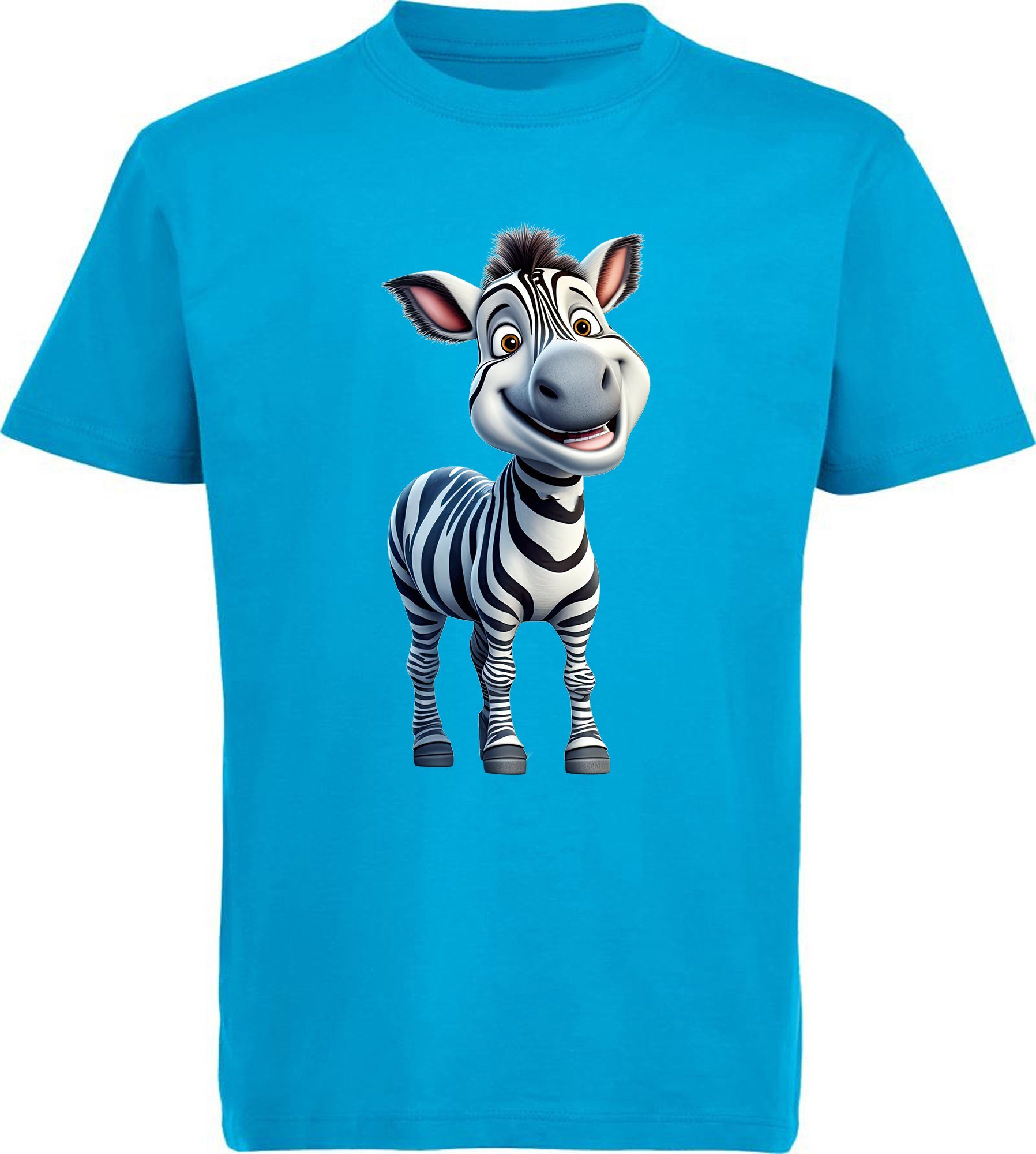 MyDesign24 T-Shirt Kinder Wildtier Print Shirt bedruckt - Baby Zebra Baumwollshirt mit Aufdruck, i280 aqua blau