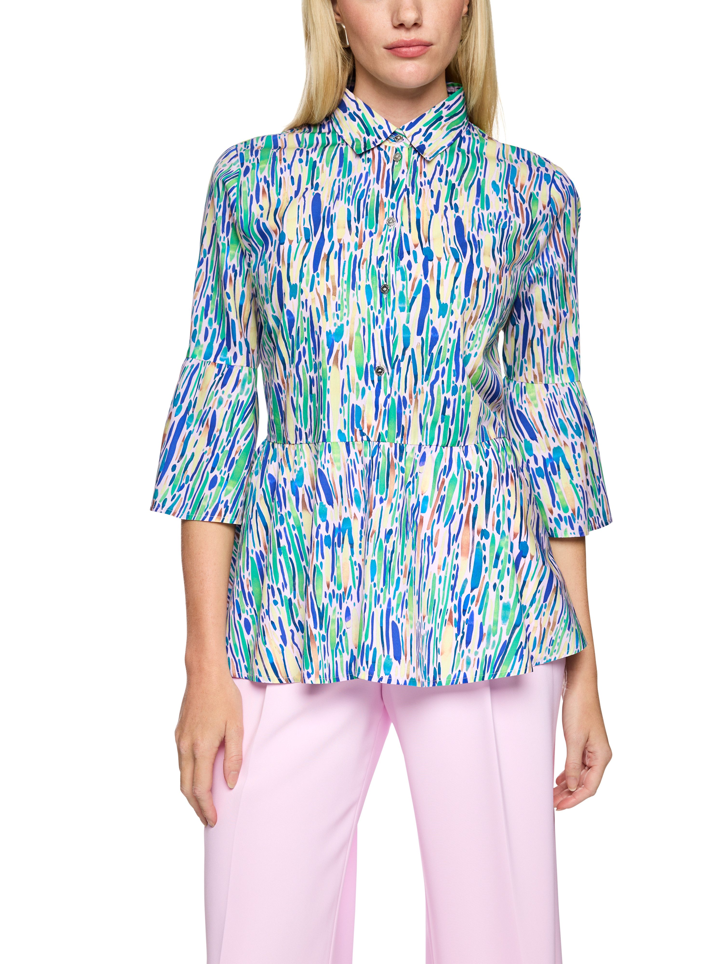 Marc Cain Druckbluse Spring Fling Premium Damenmode mit Allover-Print und Hemdblusenkragen