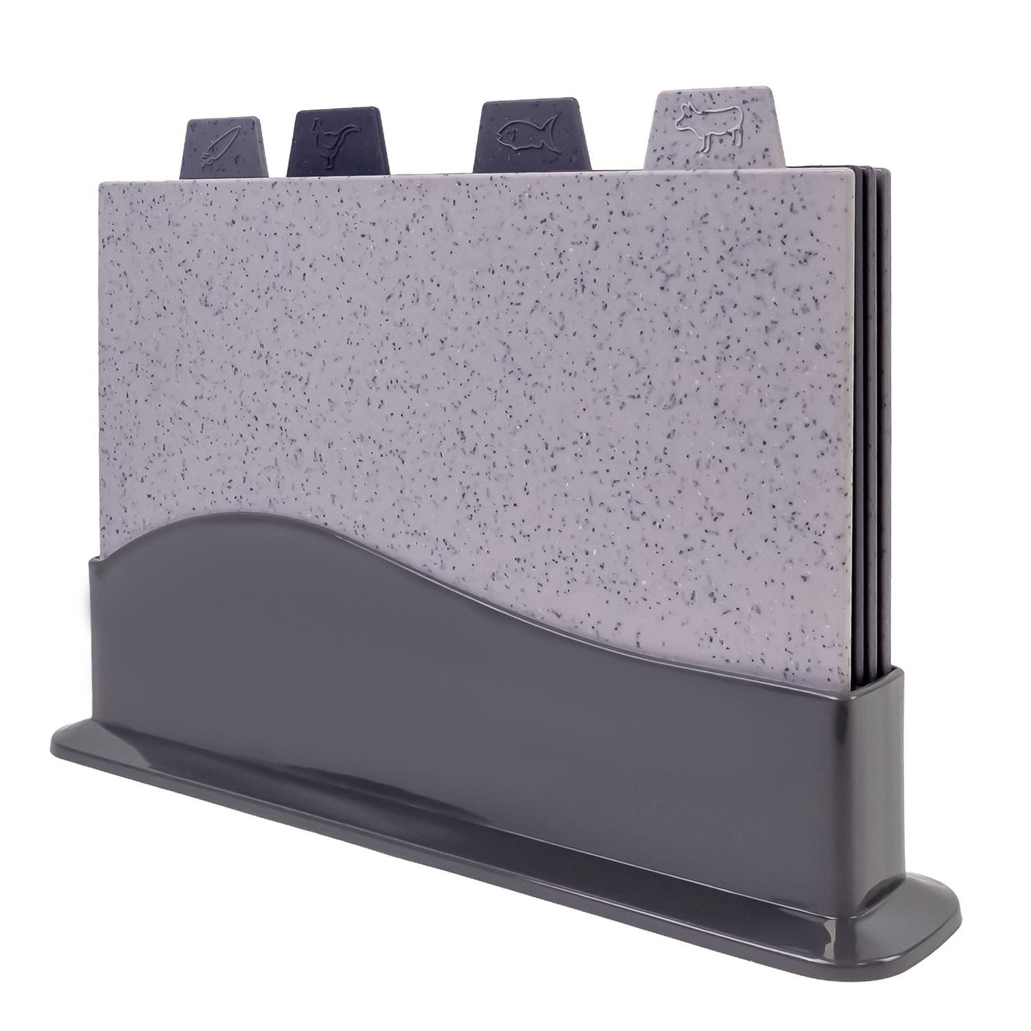 Intirilife Schneidebrett, Kunststoff, (Set, 5-St., Set), Küchenbrett Set mit 4 Brettern und einer Halterung BPA frei