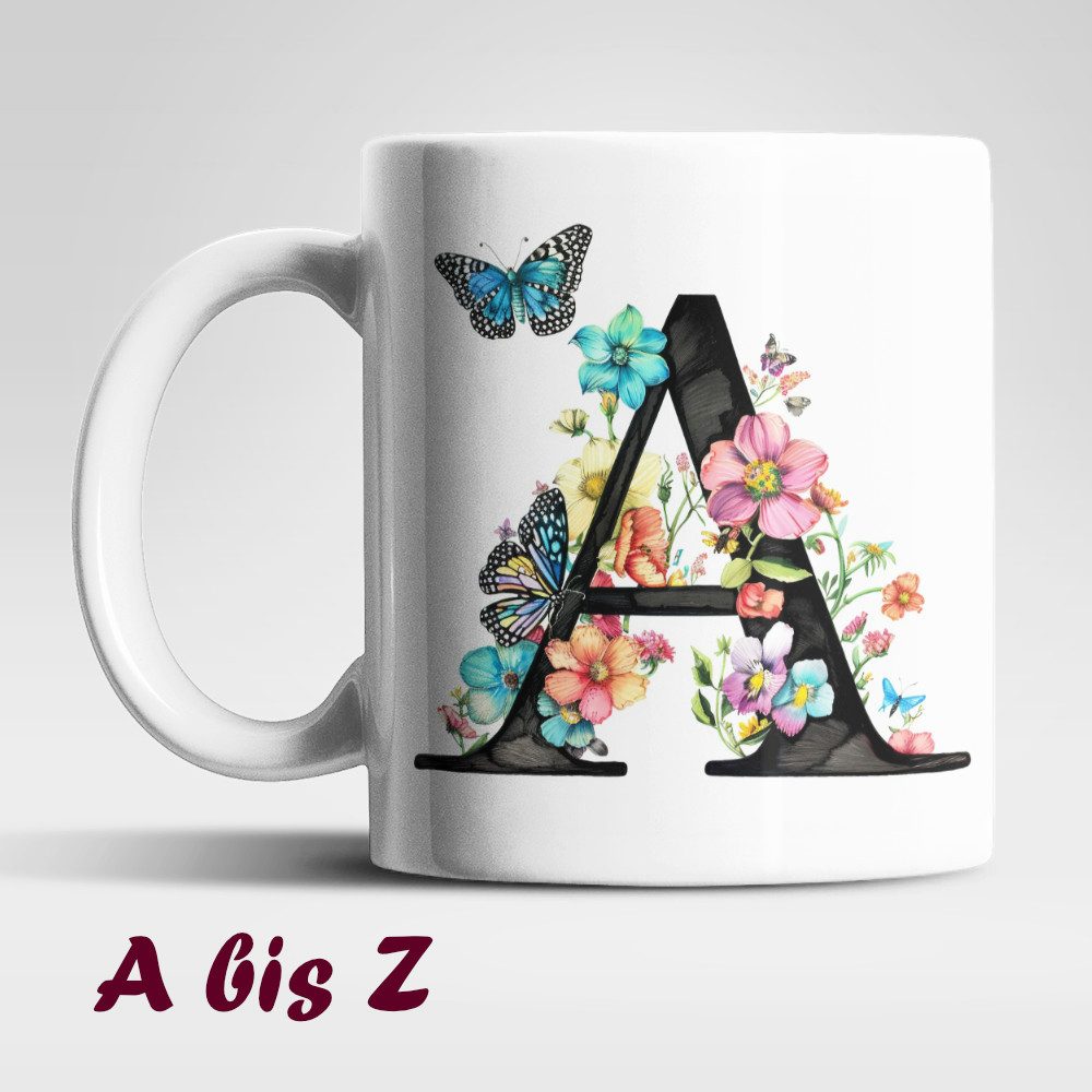 Tasse Name A bis Z Blumen Schmetterlinge Kaffeetasse Teetasse Geschenkidee