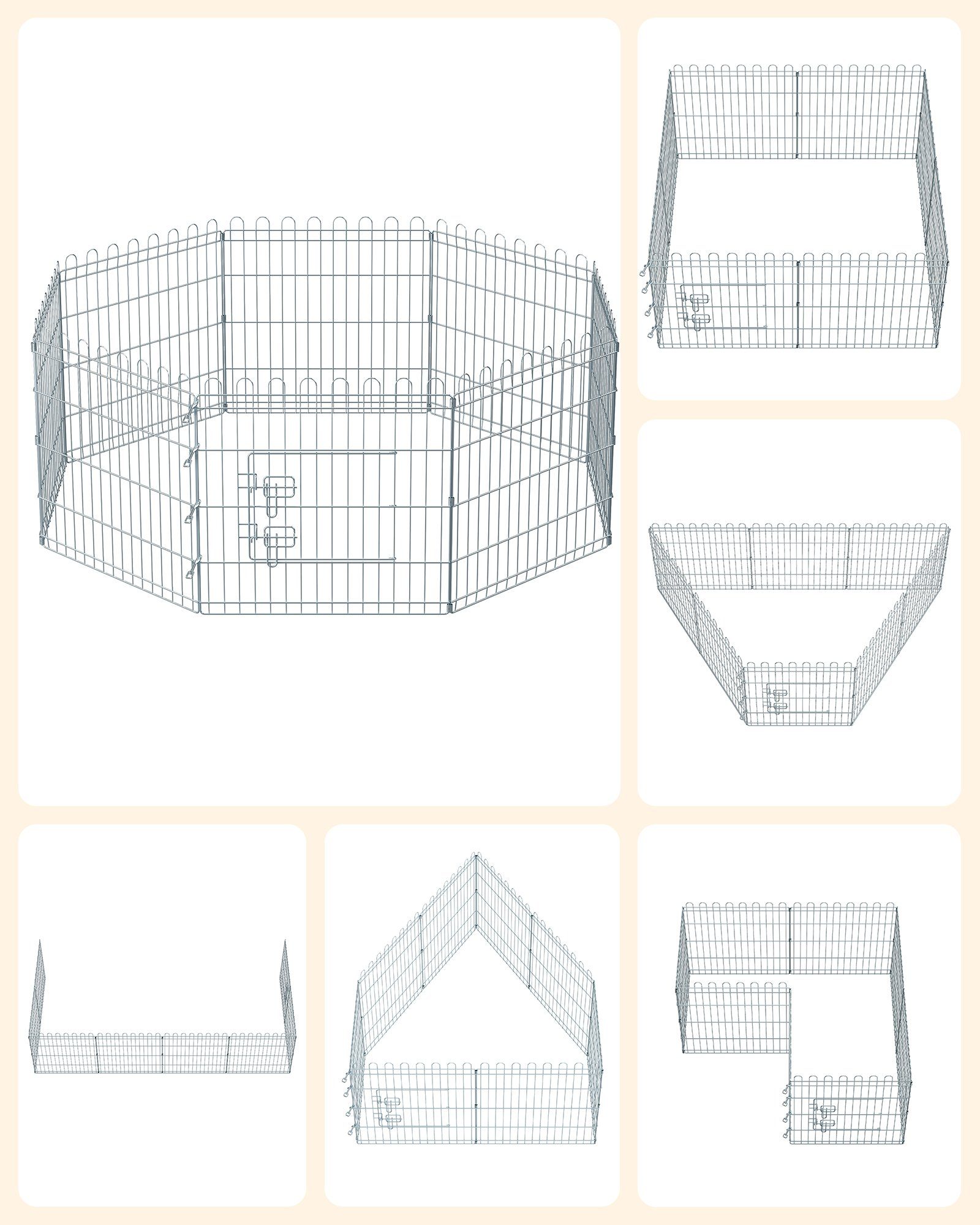 FEANDREA Freigehege Kaninchen, faltbar, transportabel, silbern, 122 x 122 x 61 cm, Welpenauslauf, Hundelaufstall