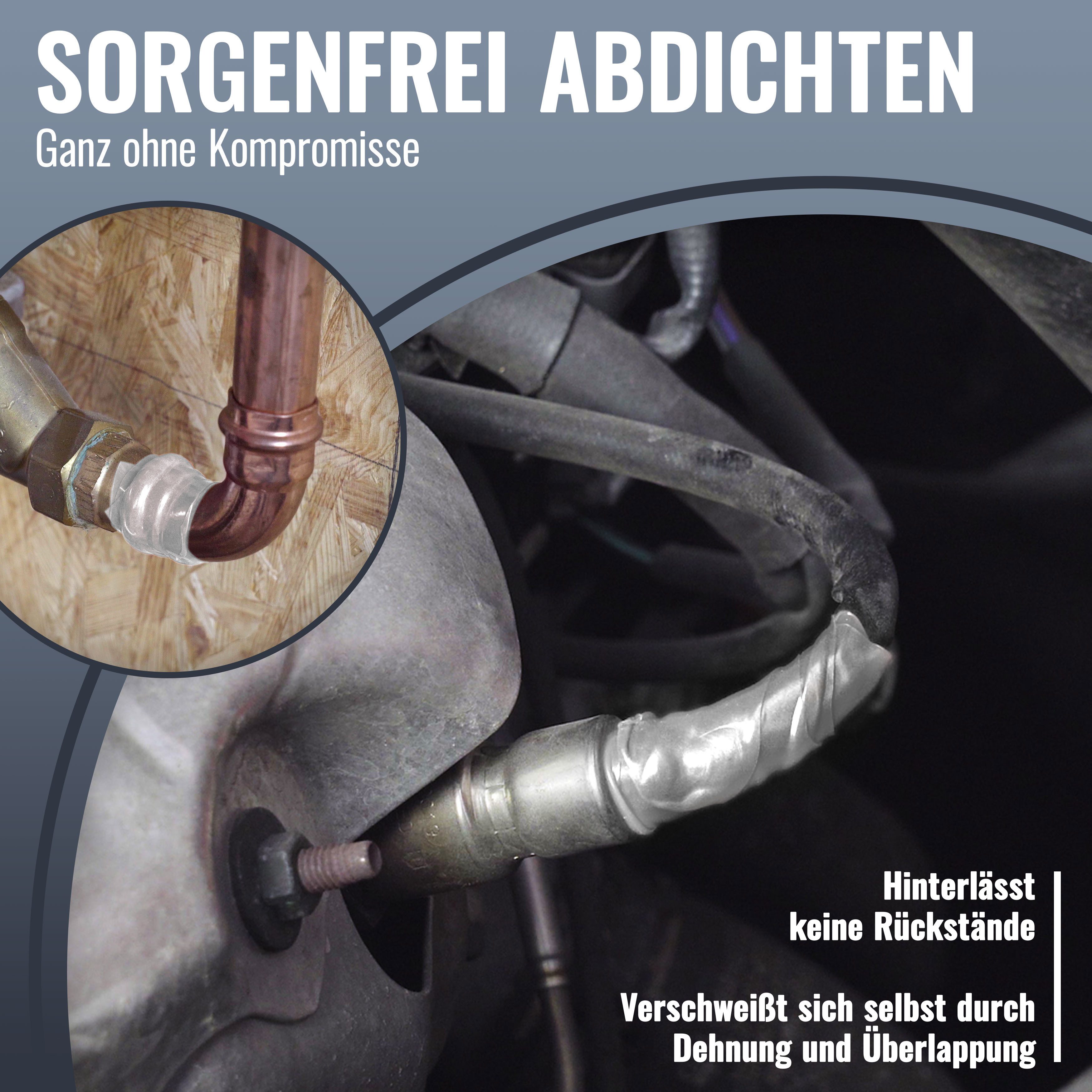 Poppstar Dichtband Selbstverschweißendes Silikonband (zum Reparieren, Isolieren und Abdichten, 1-St., (Strom, Wasser, Luft) zum Umwickeln von Rohren, Kabeln, Sc – Bild 4 von 5